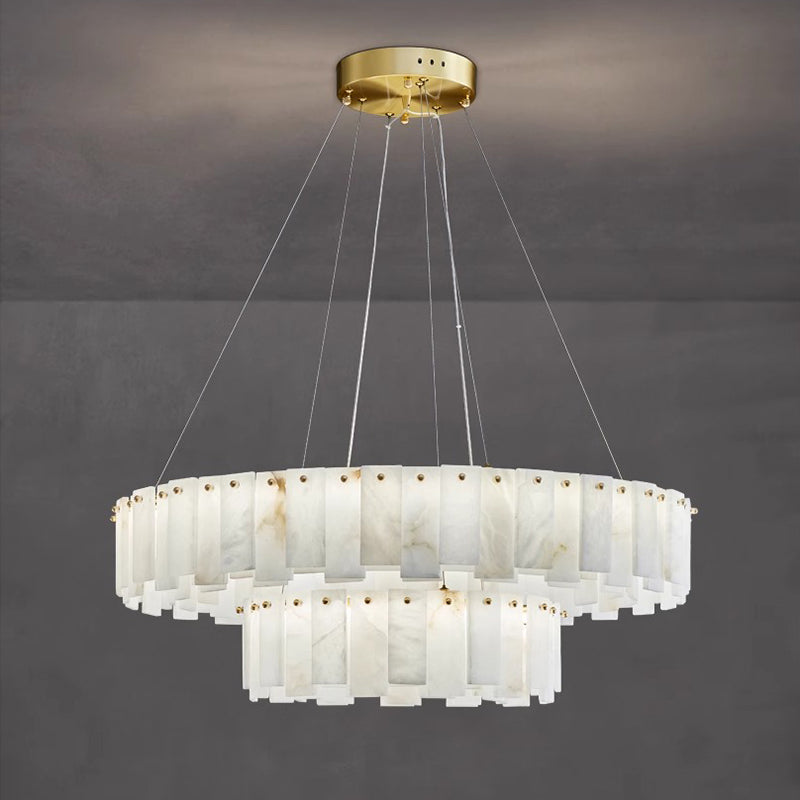 Aero Postmodern Luxury Round Brass Alabaster Chandelier - Letslighting