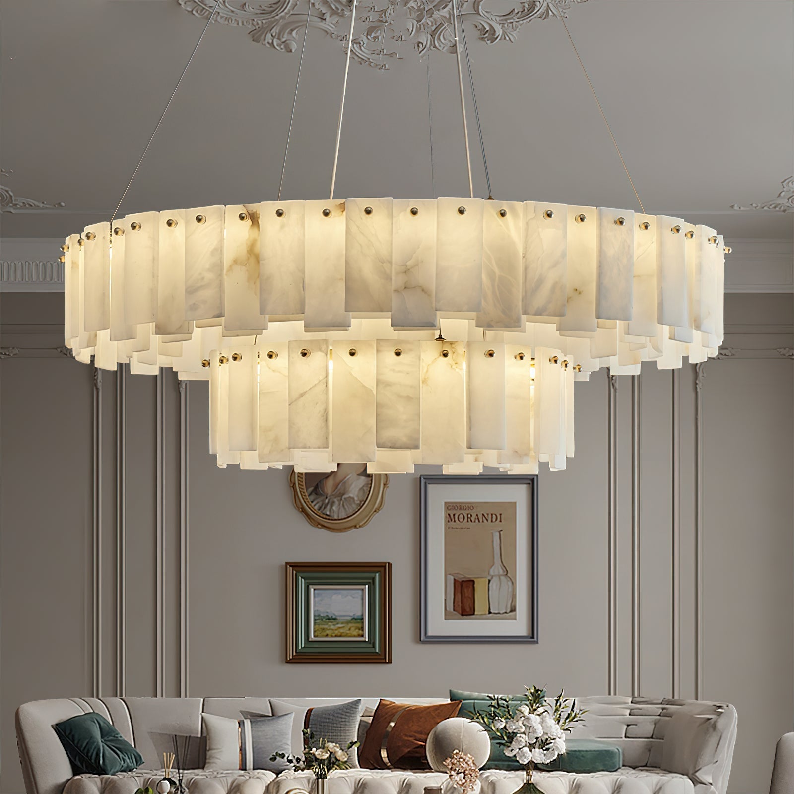Aero Postmodern Luxury Round Brass Alabaster Chandelier - Letslighting