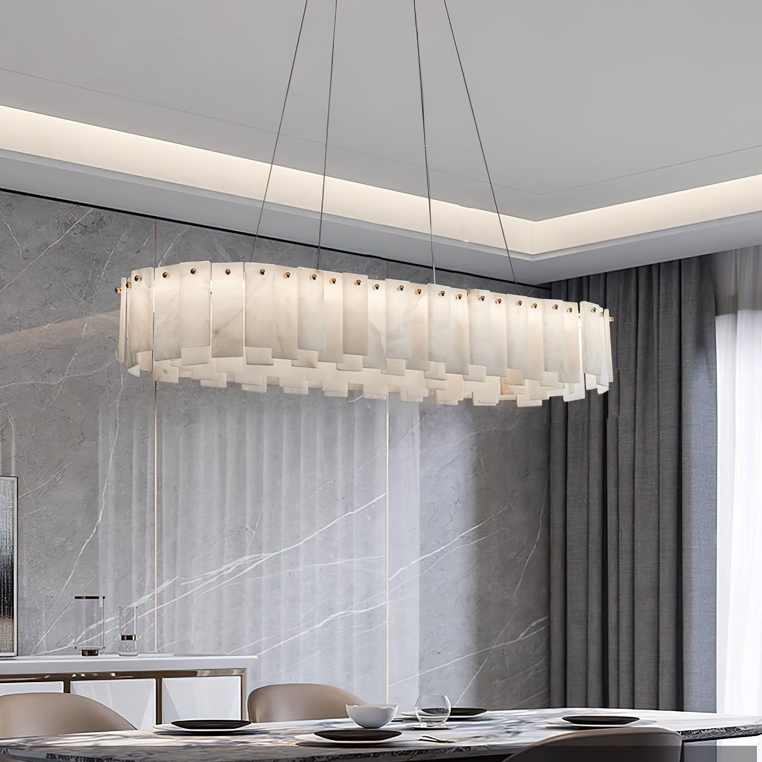 Aero Postmodern Luxury Round Brass Alabaster Chandelier - Letslighting