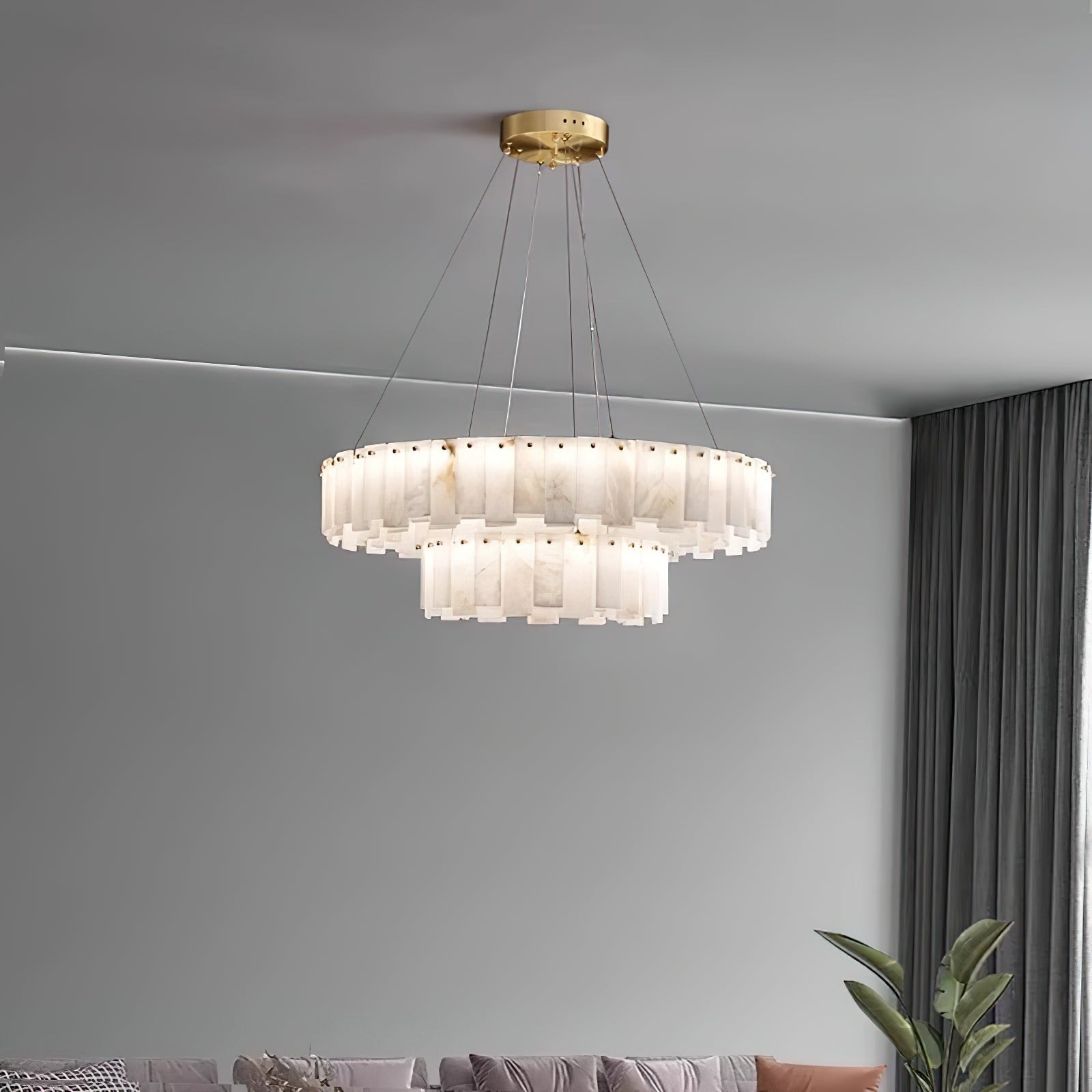 Aero Postmodern Luxury Round Brass Alabaster Chandelier - Letslighting