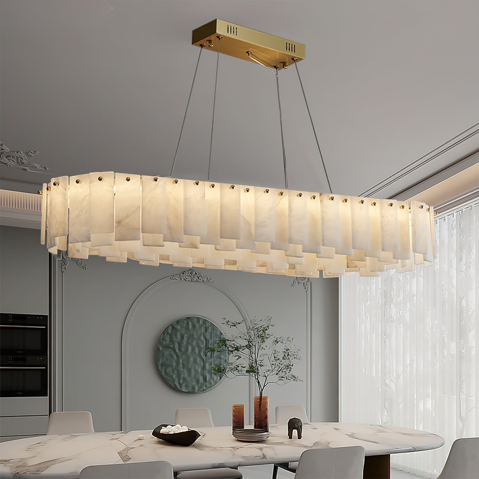Aero Postmodern Luxury Round Brass Alabaster Chandelier - Letslighting