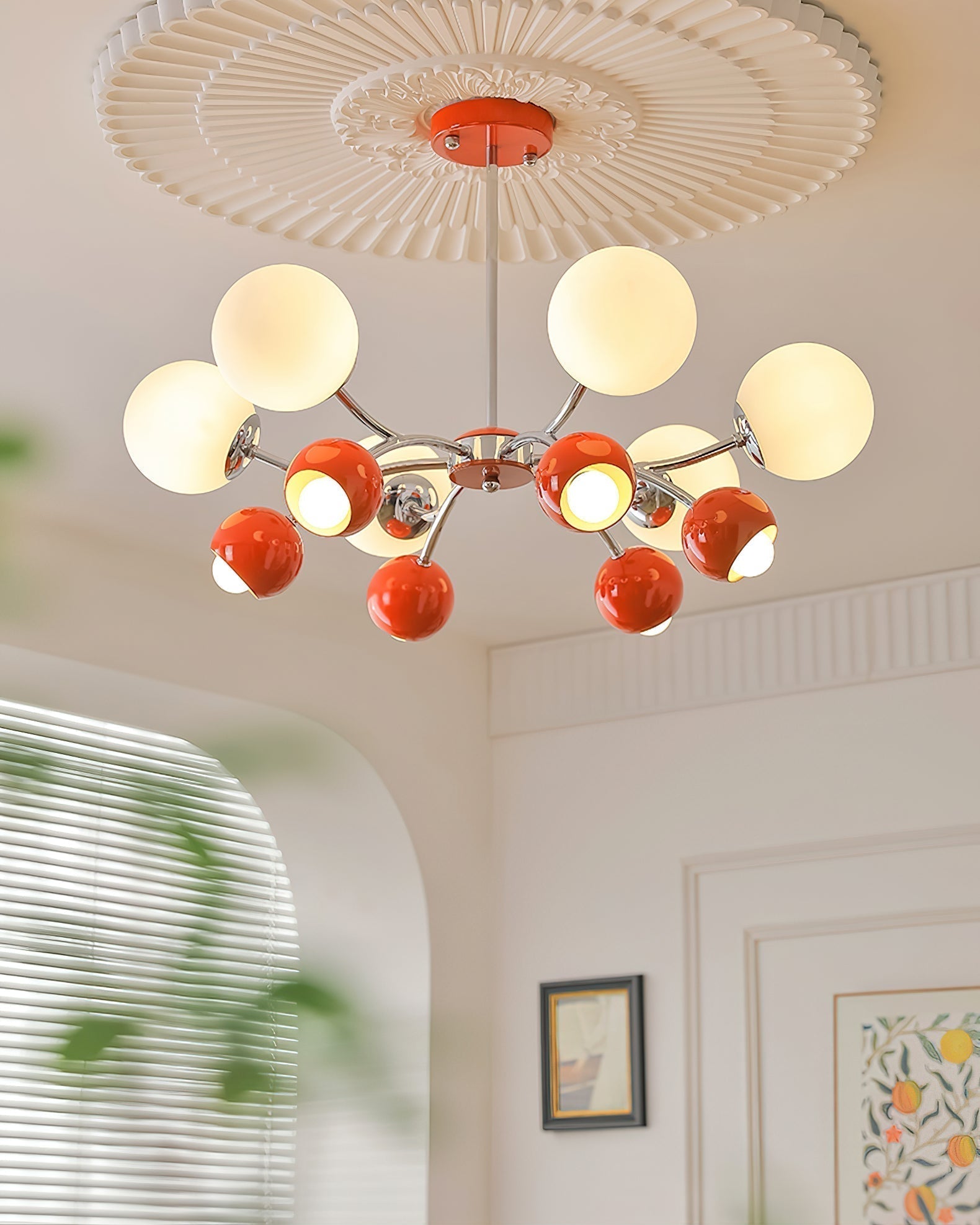 Lustra Kronleuchter Chrome Rot Creme Globus-Letslighting