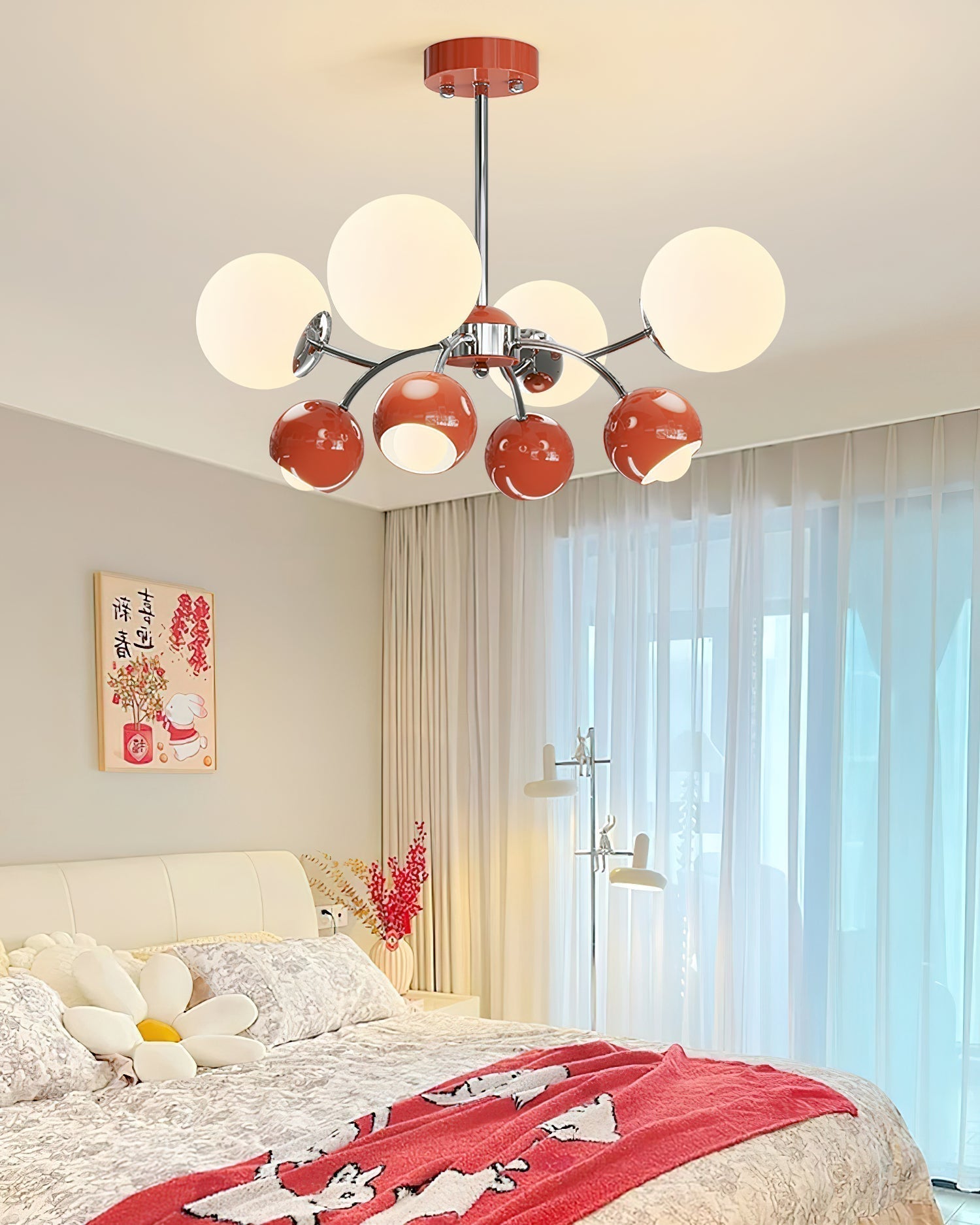 Lustra Kronleuchter Chrome Rot Creme Globus-Letslighting