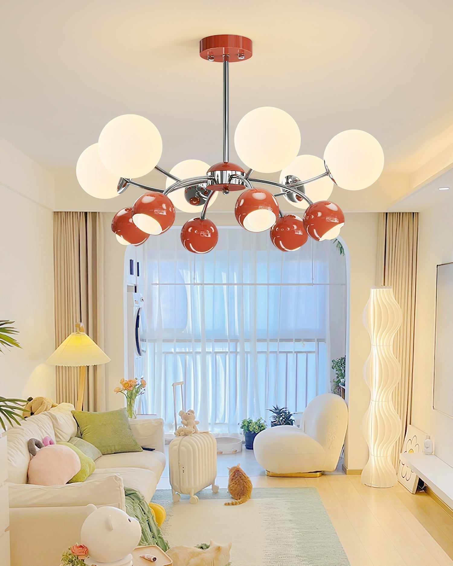 Lustra Kronleuchter Chrome Rot Creme Globus-Letslighting
