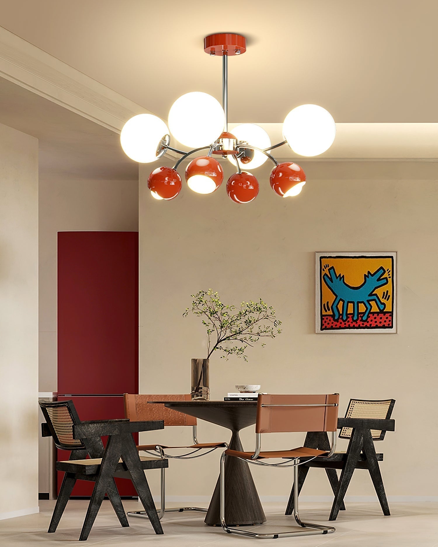 Lustra Kronleuchter Chrome Rot Creme Globus-Letslighting