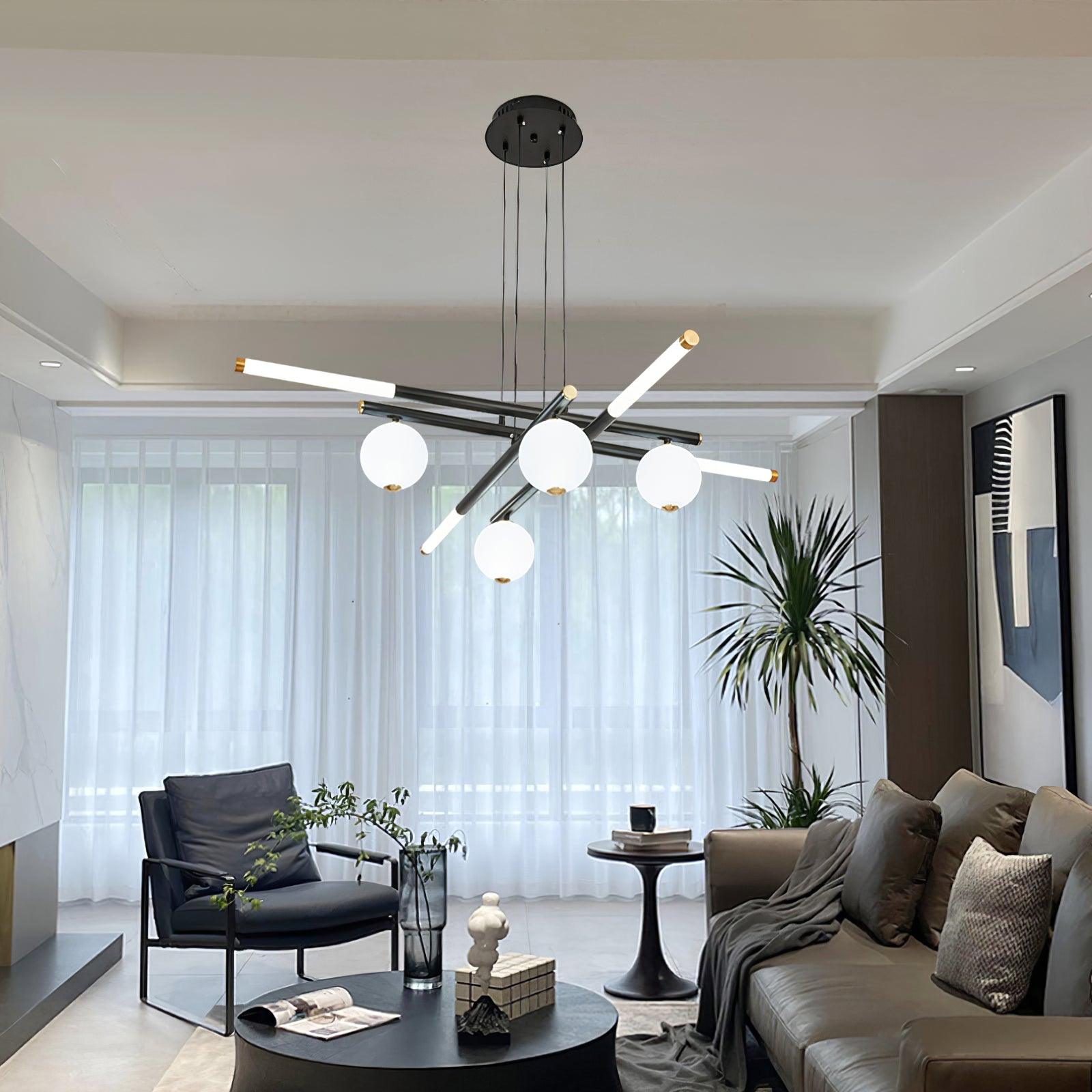 Kronleuchter Schwarz Weiß Stangen Globus Modern-Letslighting