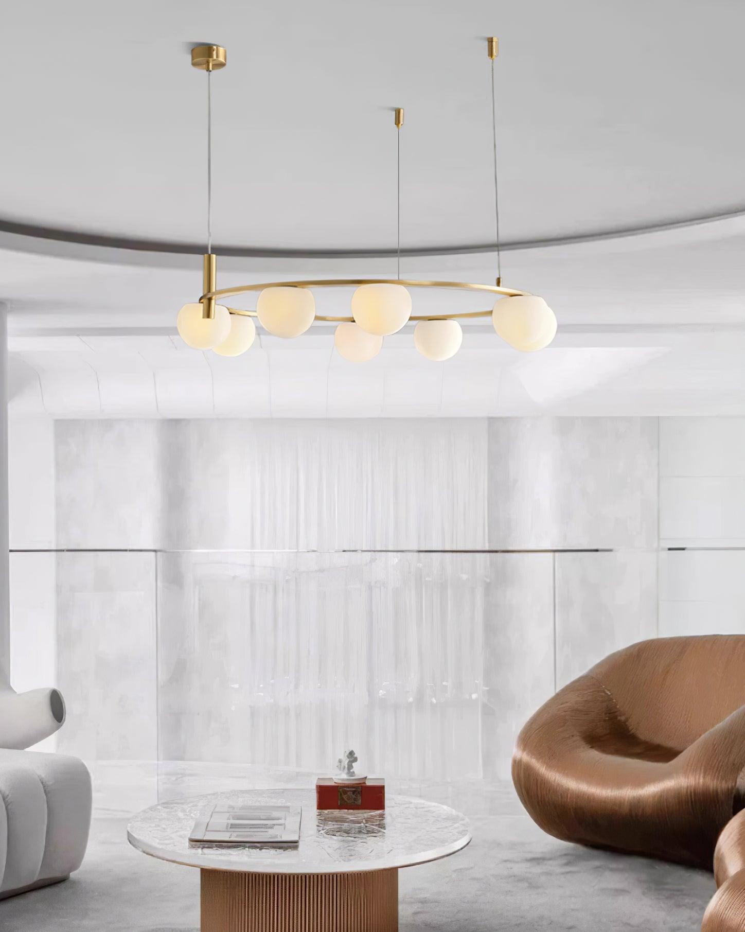 Kronleuchter Glas Globen Metall Ring Gold Finish Modern-Letslighting