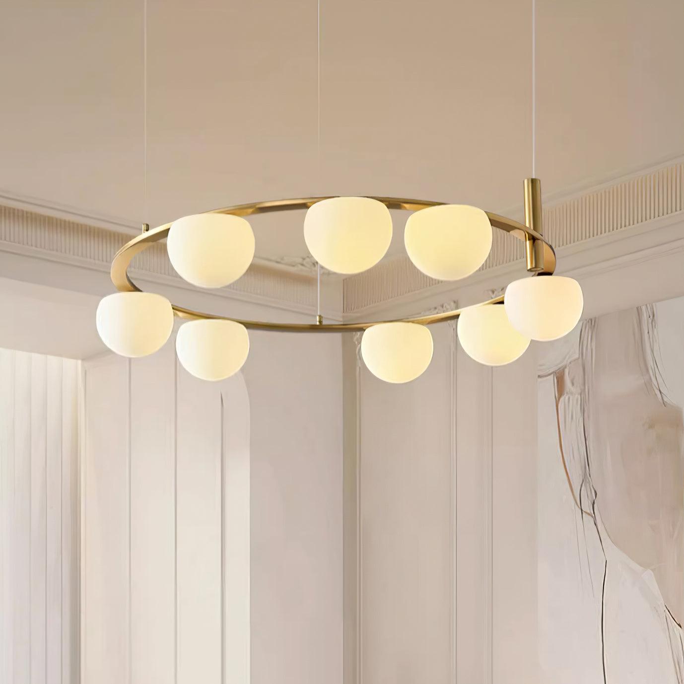 Kronleuchter Glas Globen Metall Ring Gold Finish Modern-Letslighting