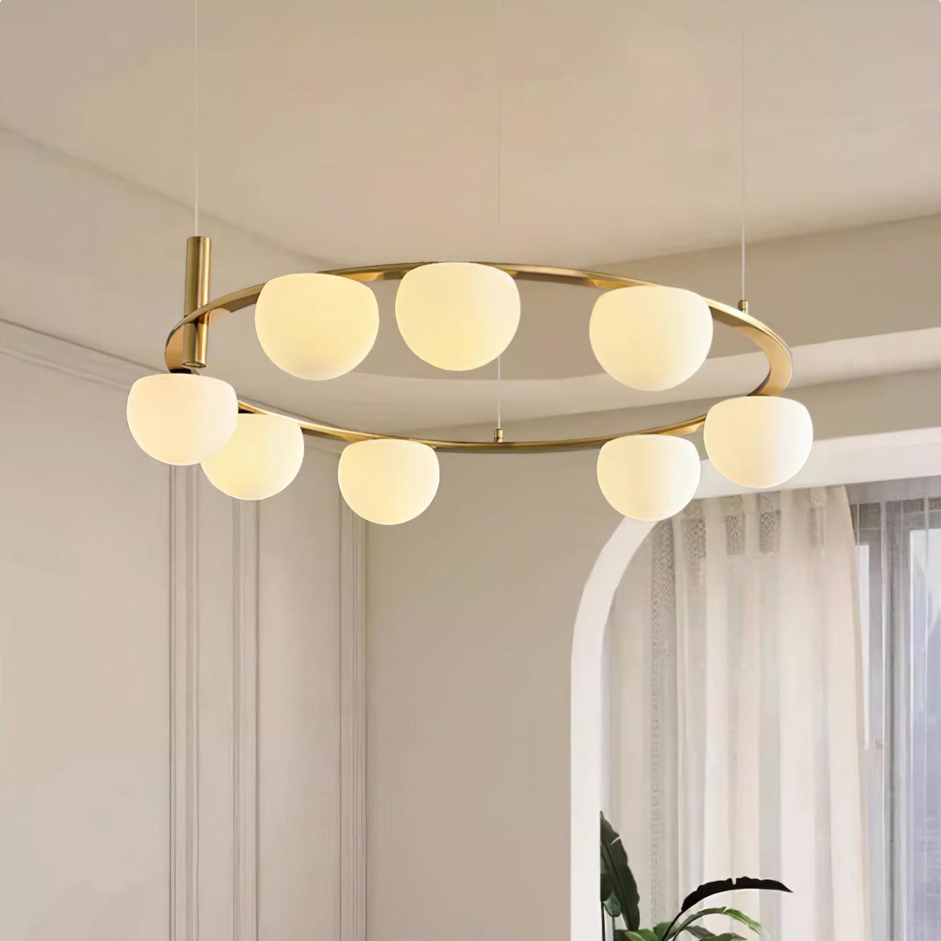 Kronleuchter Glas Globen Metall Ring Gold Finish Modern-Letslighting
