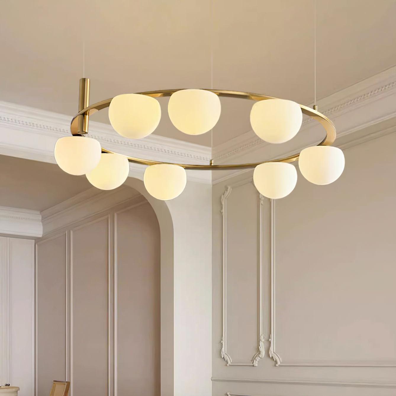 Kronleuchter Glas Globen Metall Ring Gold Finish Modern-Letslighting