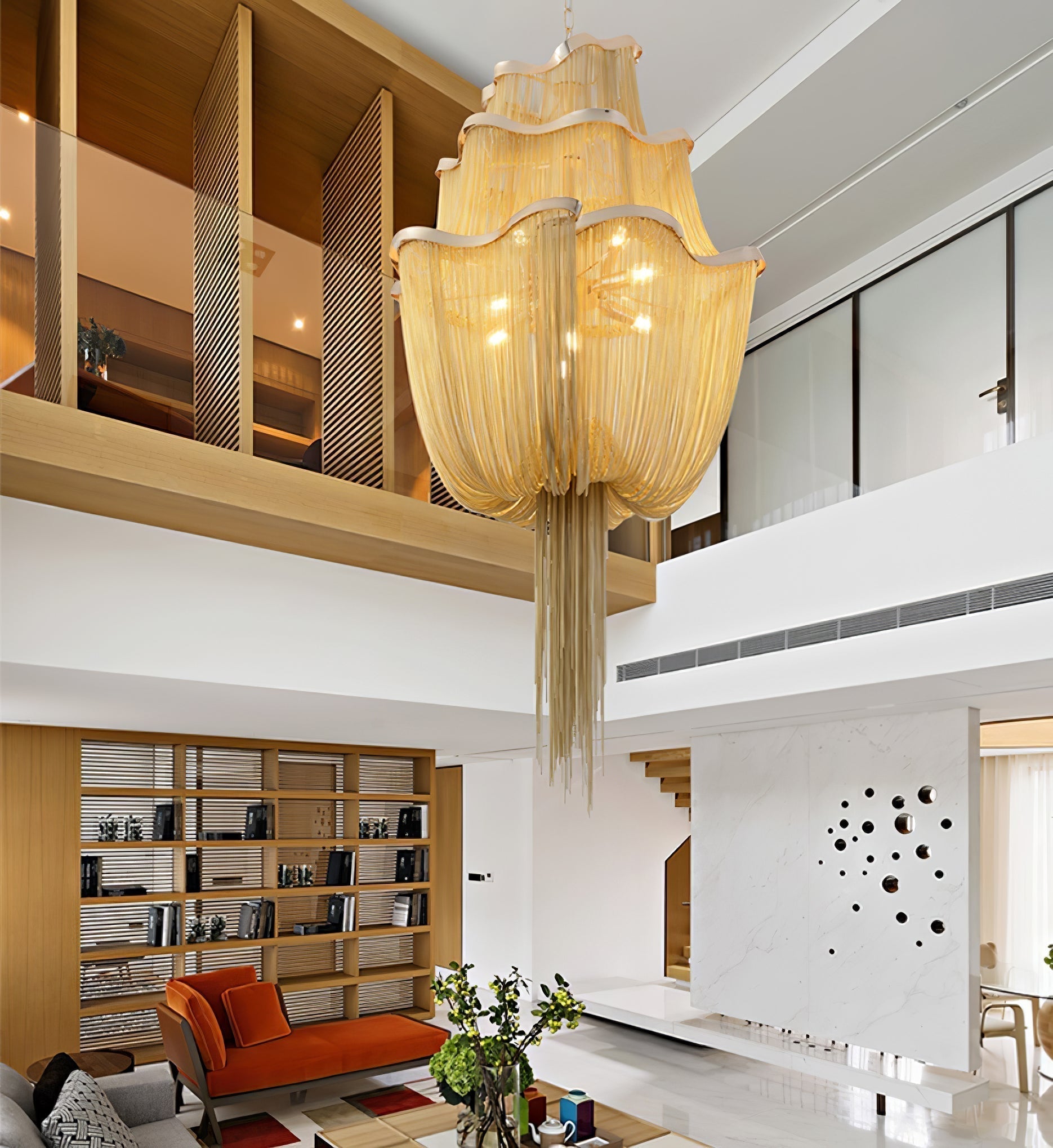 Lustra Kronleuchter Aluminium Ketten Schimmernd Nickel-Letslighting