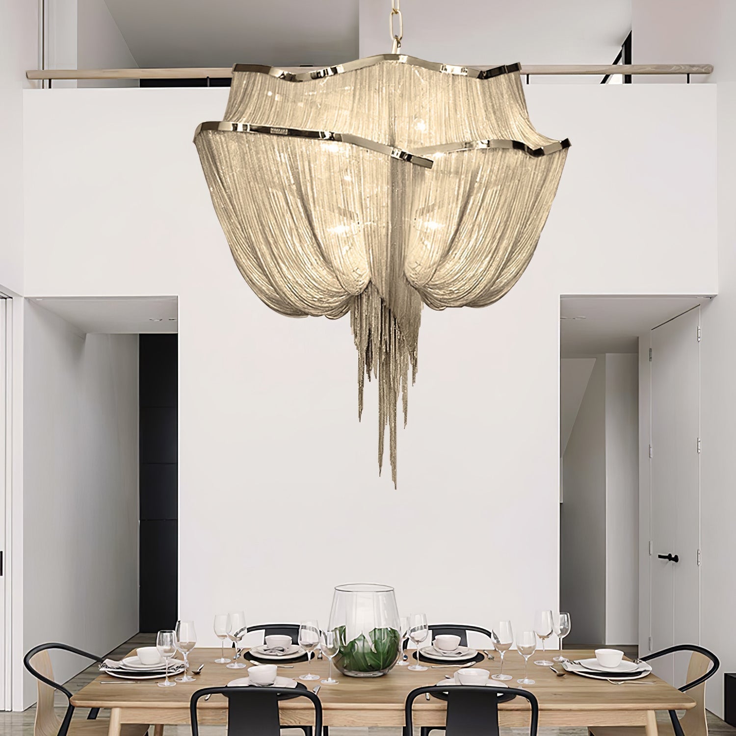 Lustra Kronleuchter Aluminium Ketten Schimmernd Nickel-Letslighting