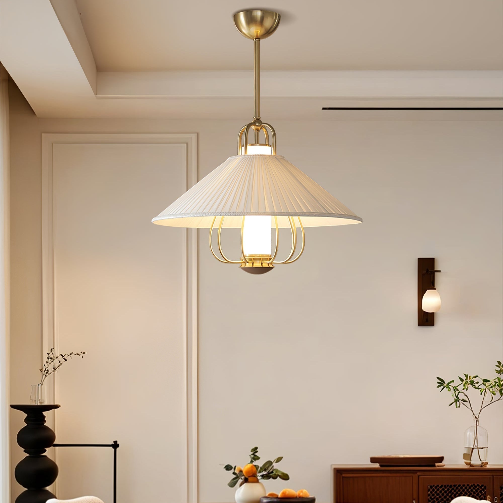 Lustra Pendelleuchte Stoff Gold-Letslighting