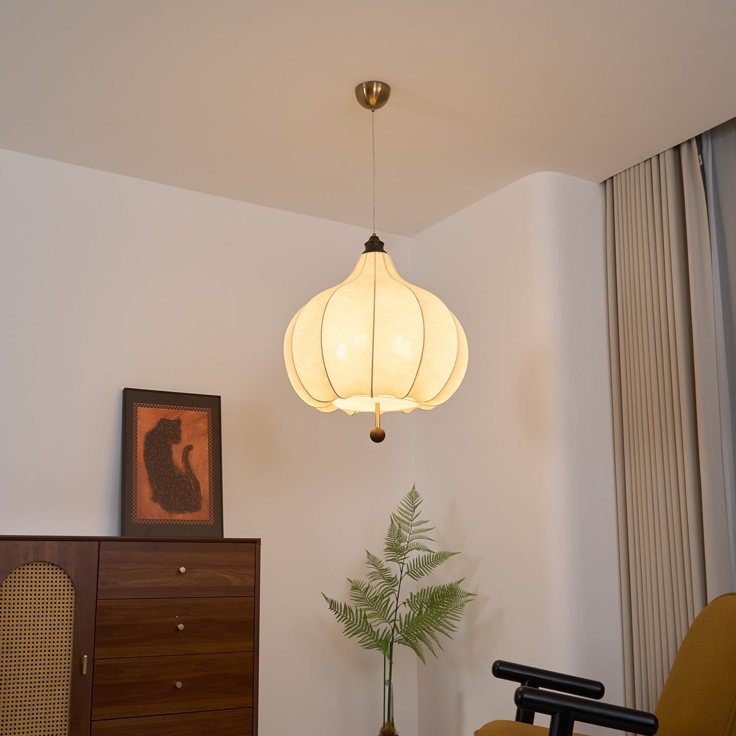 Orbitio Stoff Holz Pendelleuchte-Letslighting