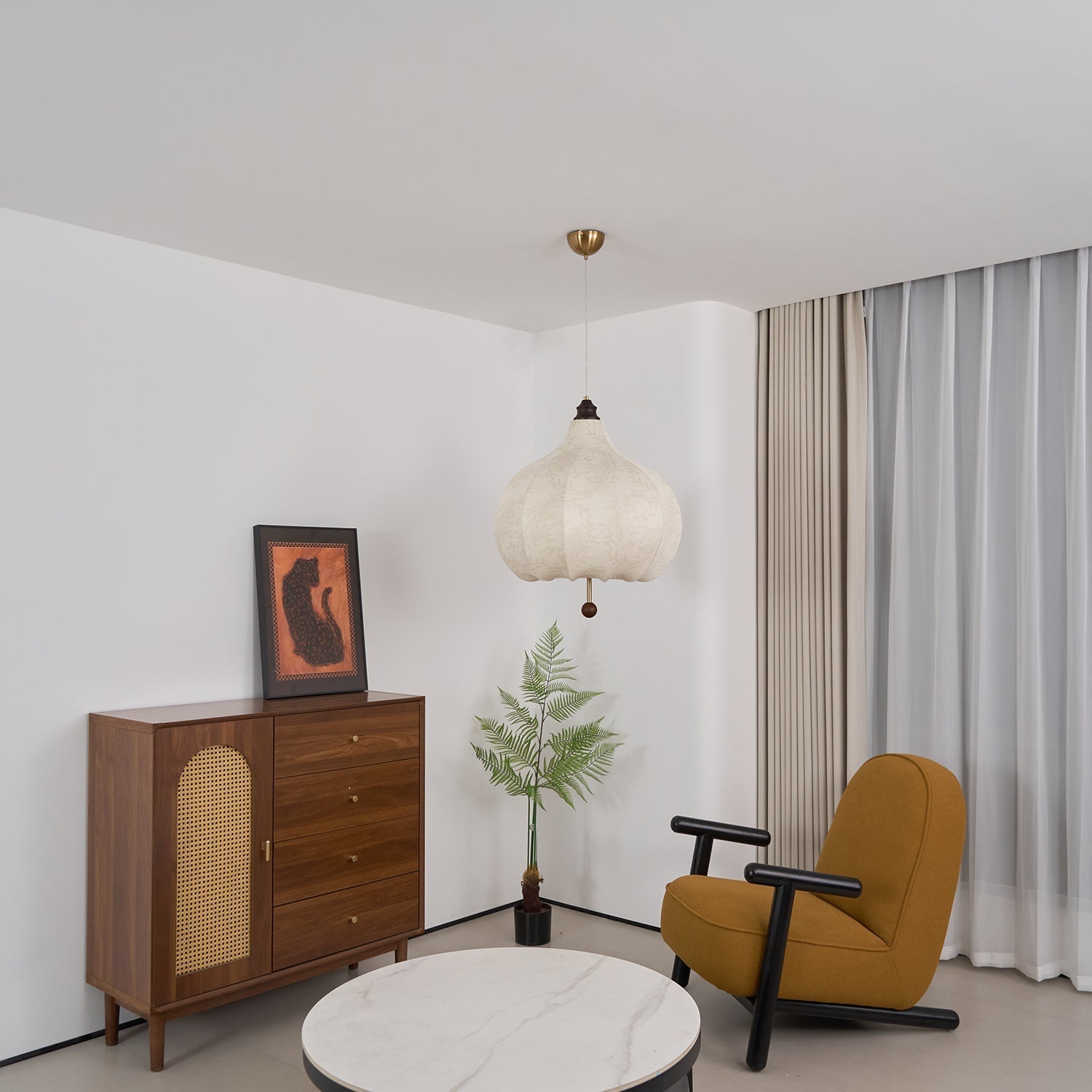 Orbitio Stoff Holz Pendelleuchte-Letslighting