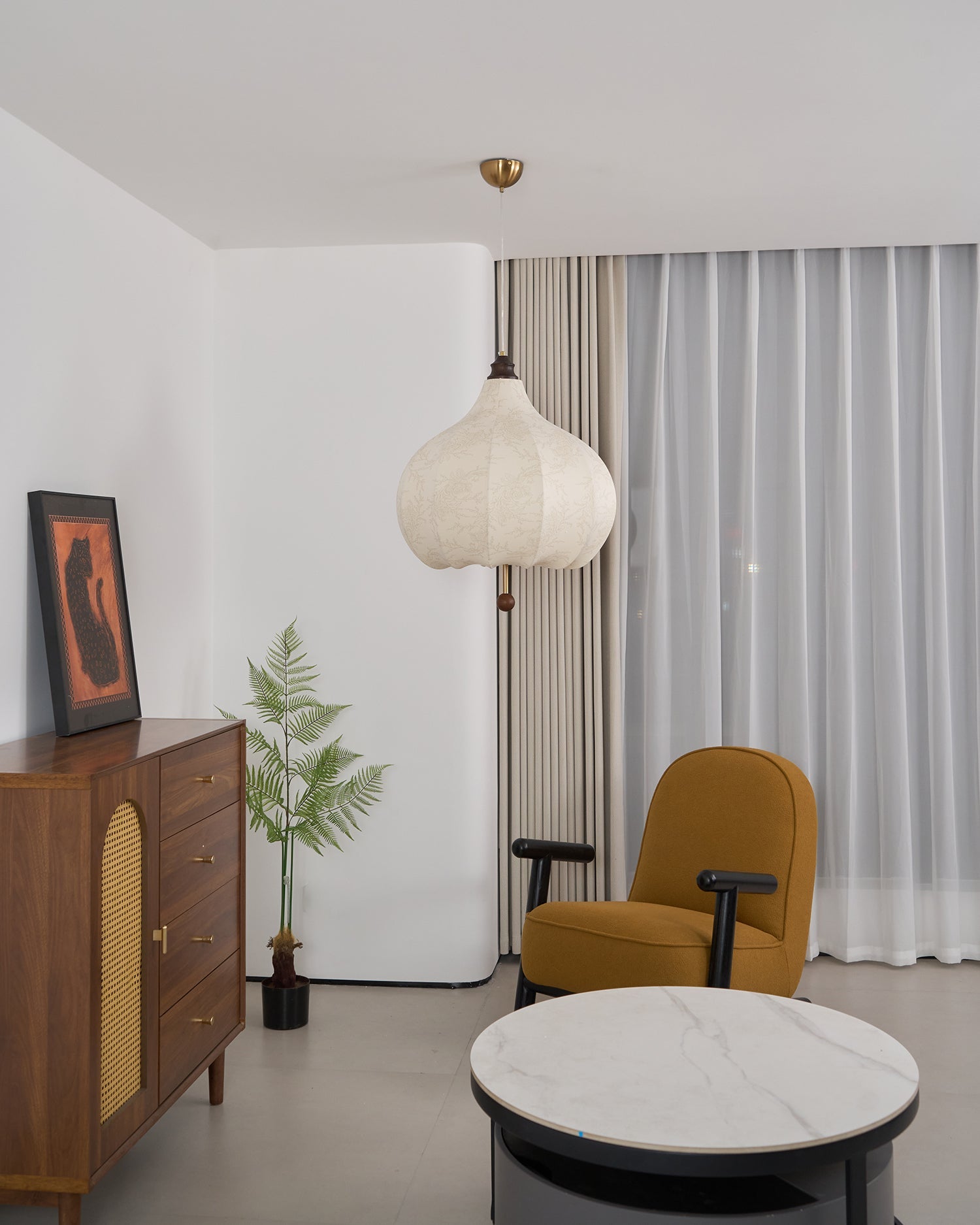 Orbitio Stoff Holz Pendelleuchte-Letslighting