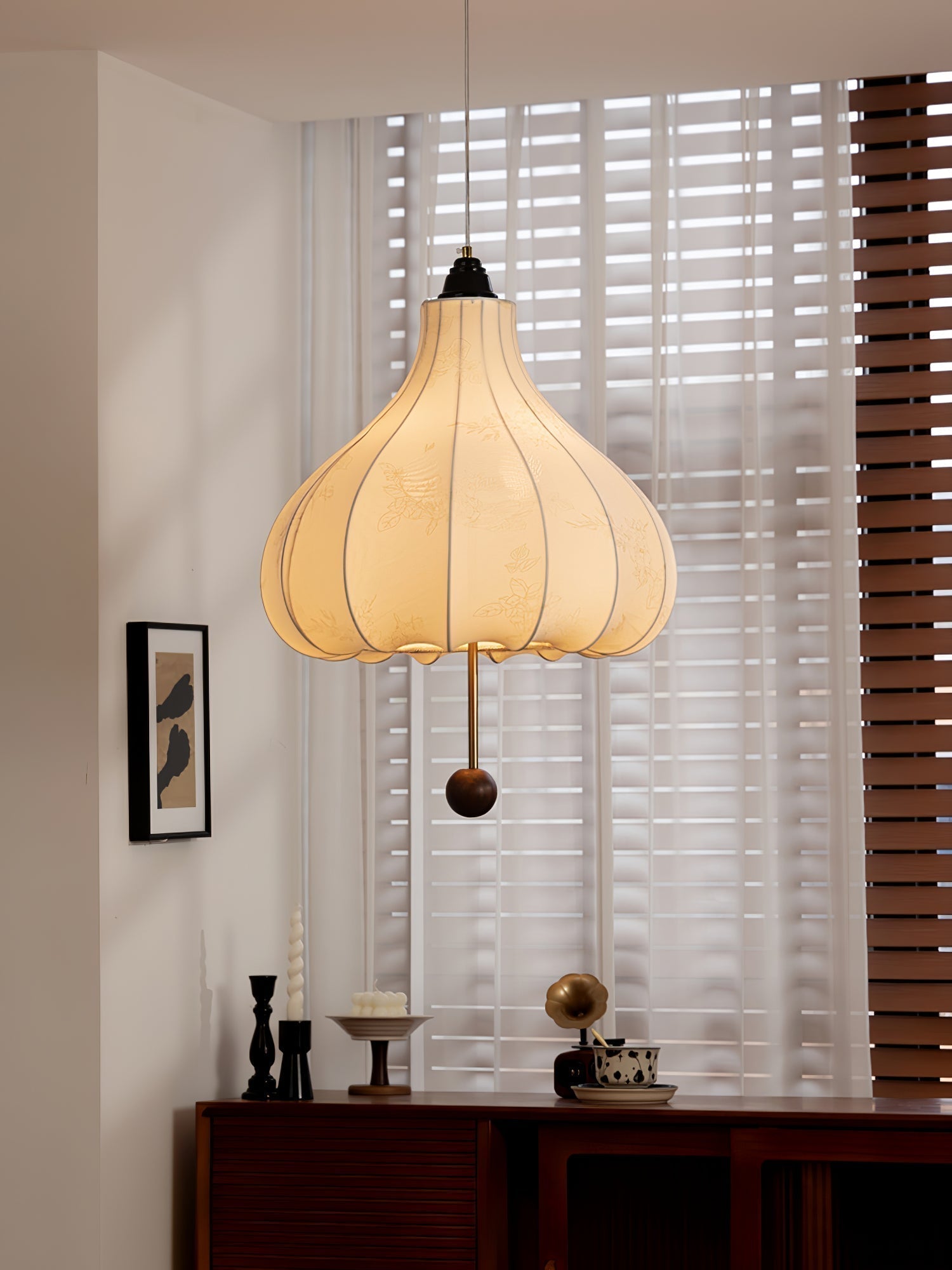 Orbitio Stoff Holz Pendelleuchte-Letslighting