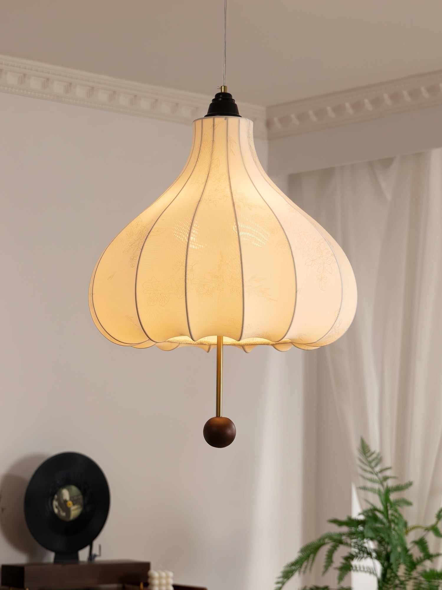 Orbitio Stoff Holz Pendelleuchte-Letslighting