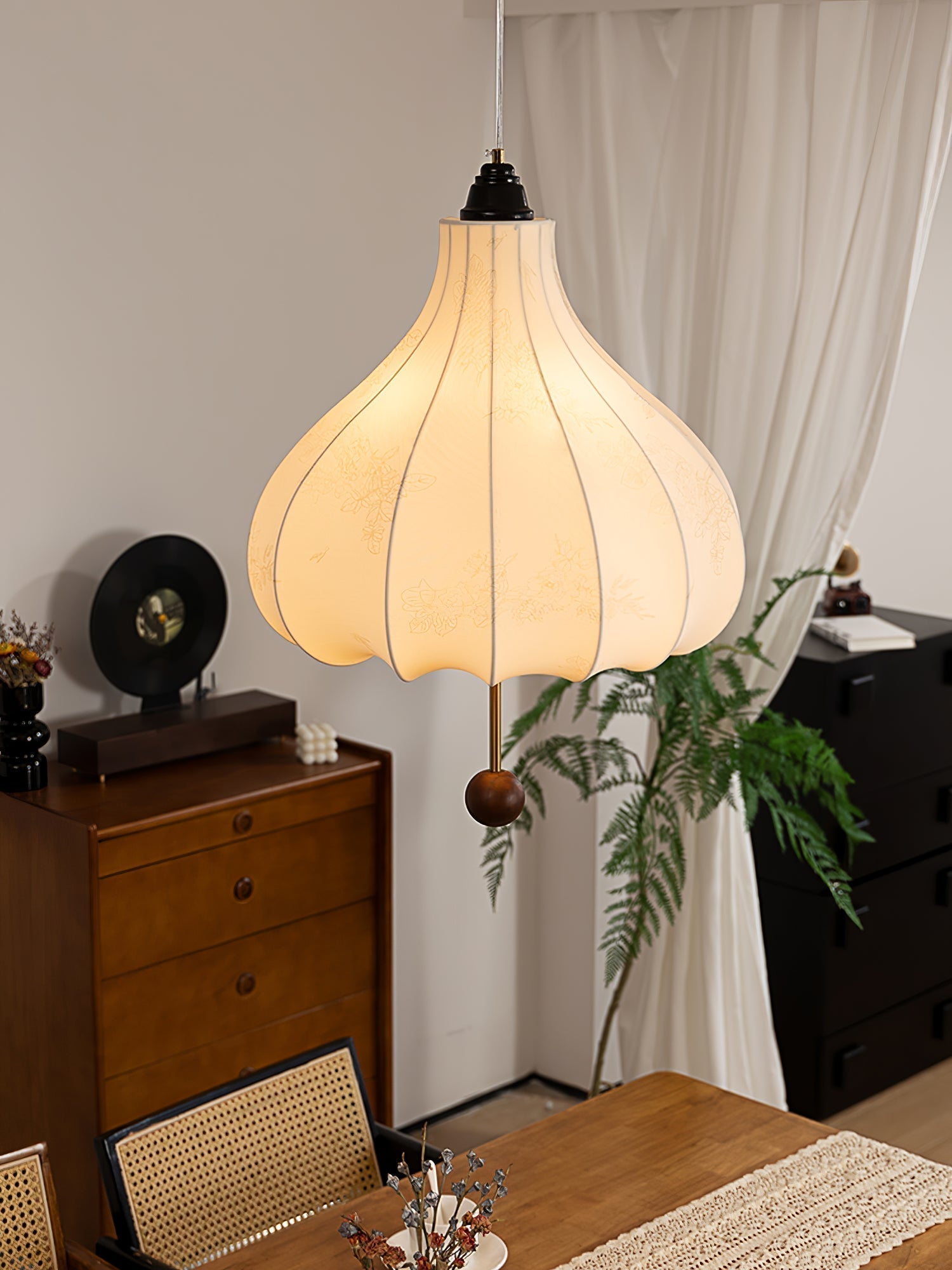 Orbitio Stoff Holz Pendelleuchte-Letslighting