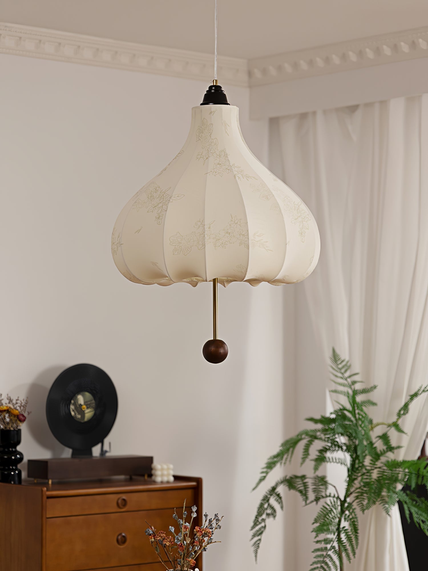 Orbitio Stoff Holz Pendelleuchte-Letslighting