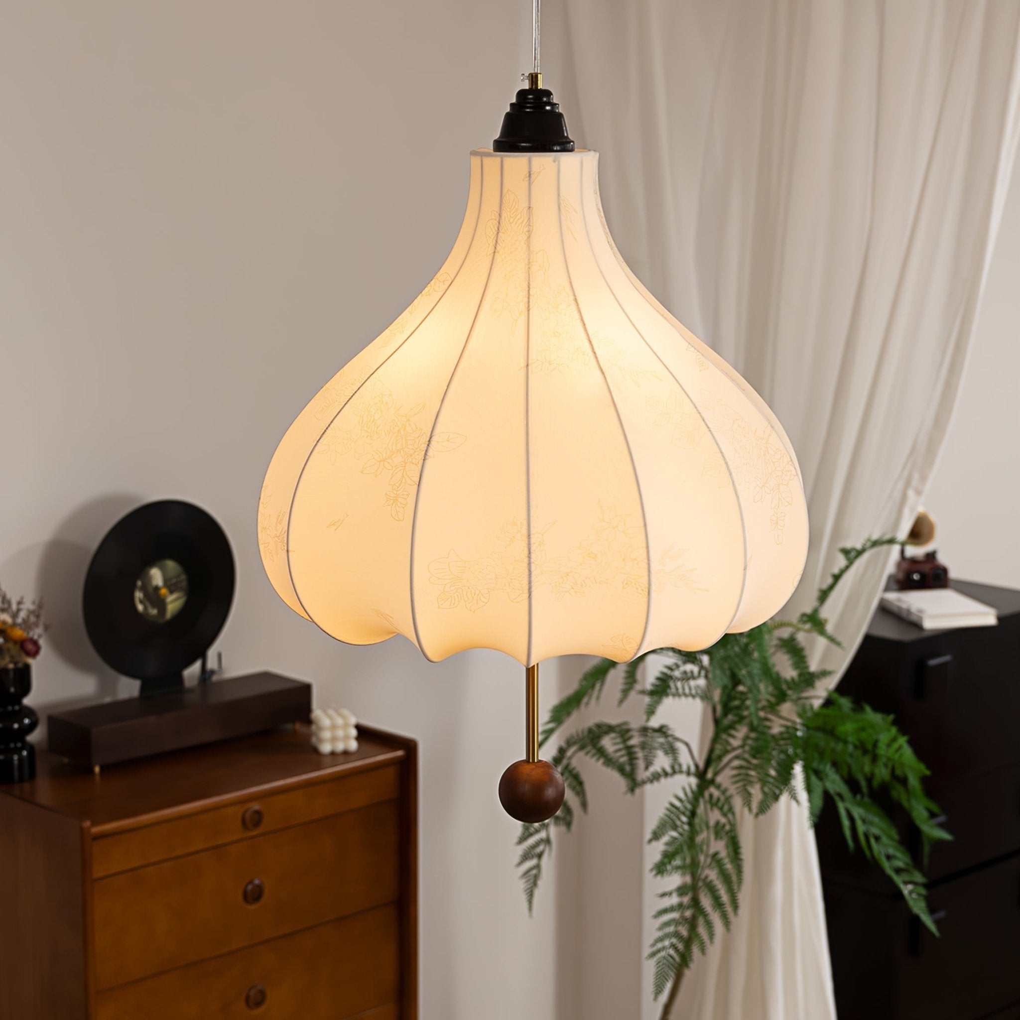 Orbitio Stoff Holz Pendelleuchte-Letslighting
