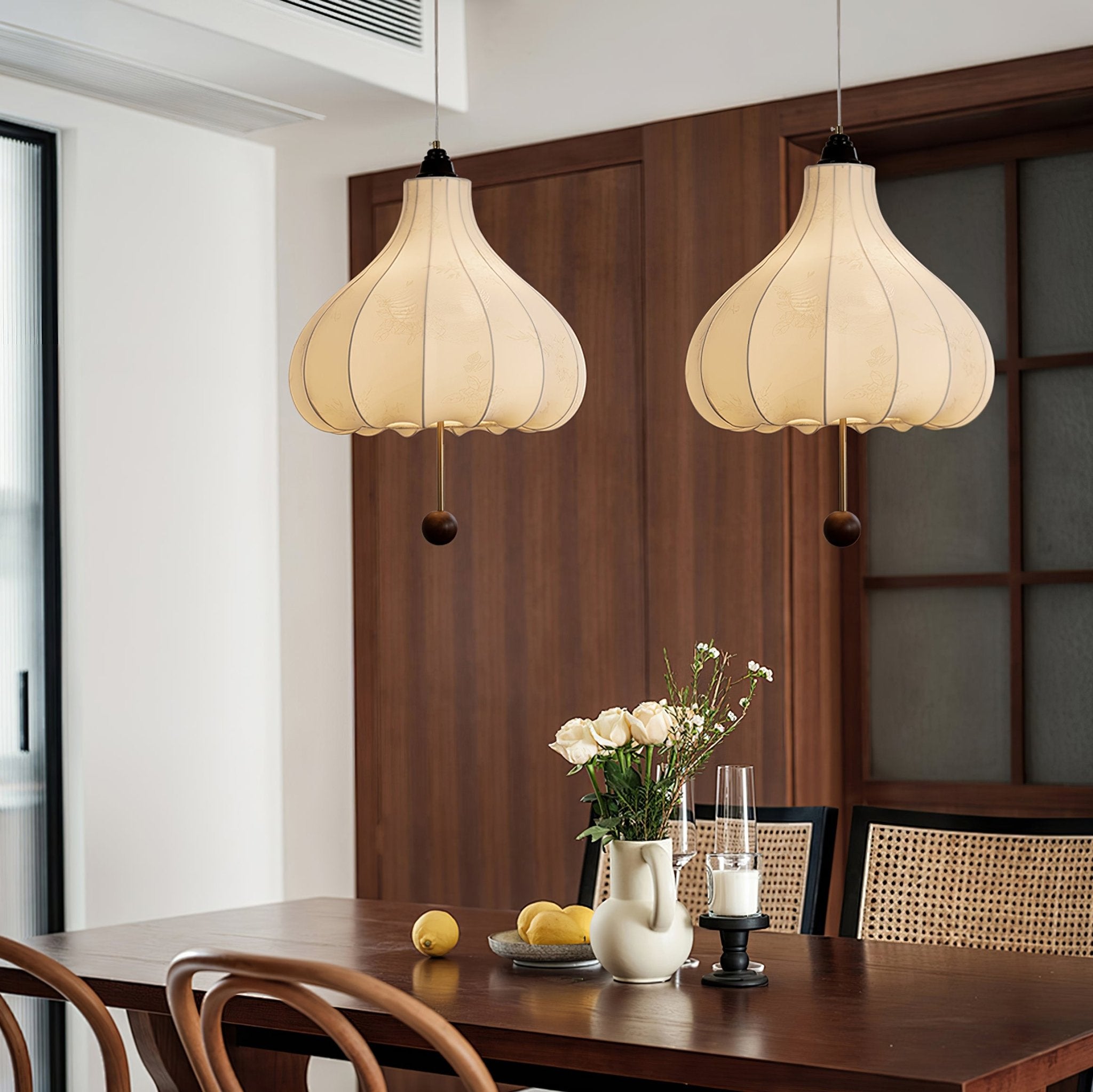 Orbitio Stoff Holz Pendelleuchte-Letslighting