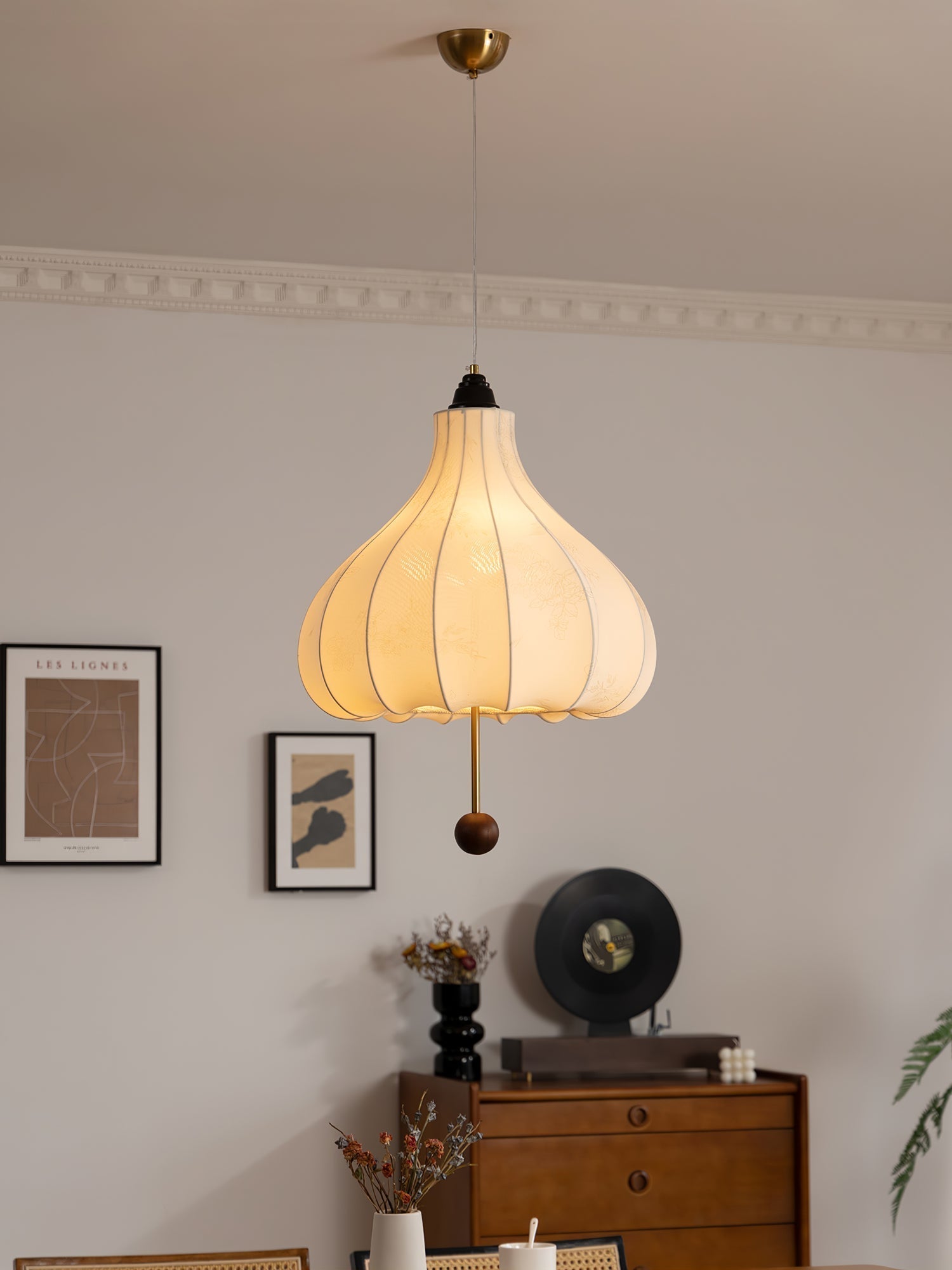 Orbitio Stoff Holz Pendelleuchte-Letslighting