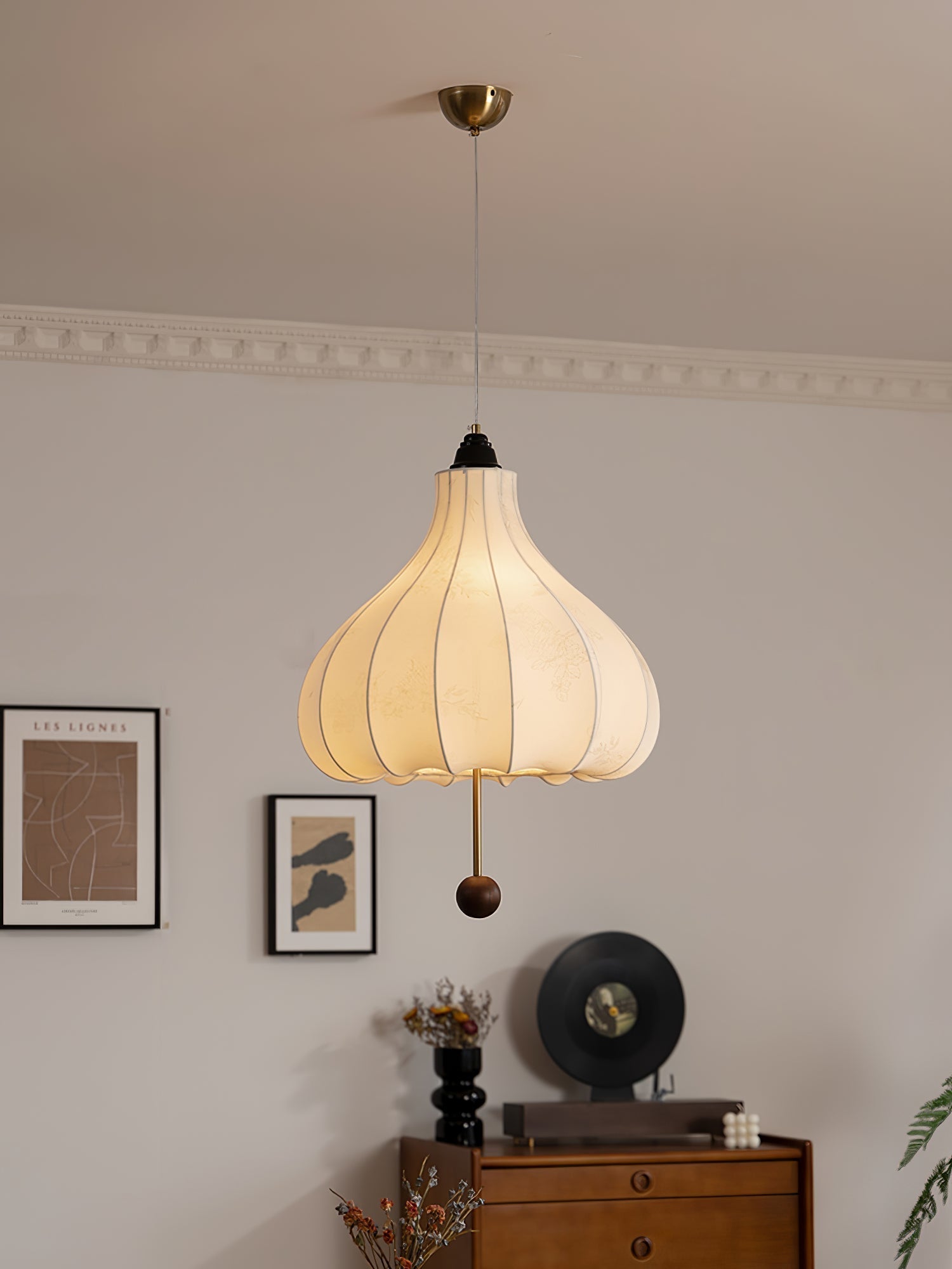 Orbitio Stoff Holz Pendelleuchte-Letslighting