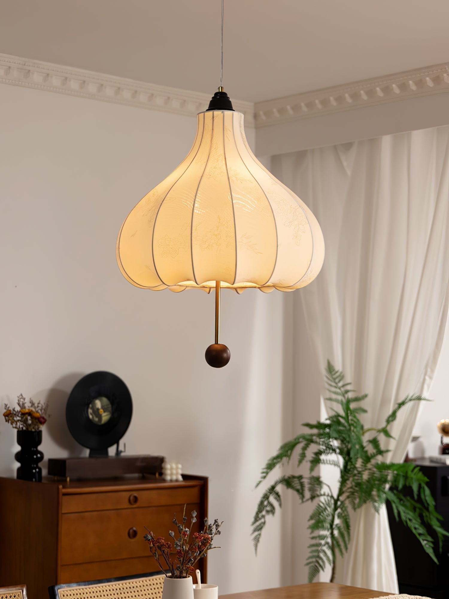 Orbitio Stoff Holz Pendelleuchte-Letslighting