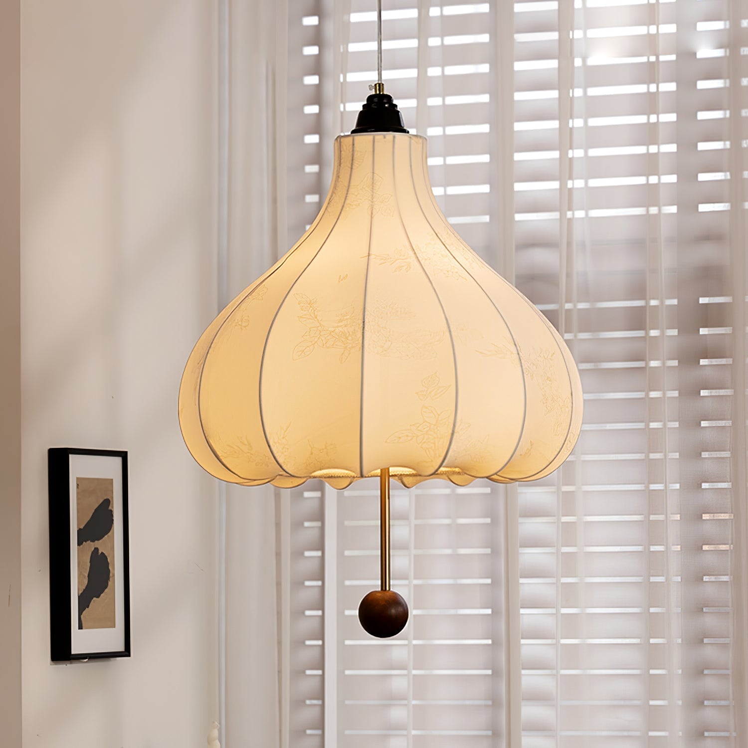 Orbitio Stoff Holz Pendelleuchte-Letslighting