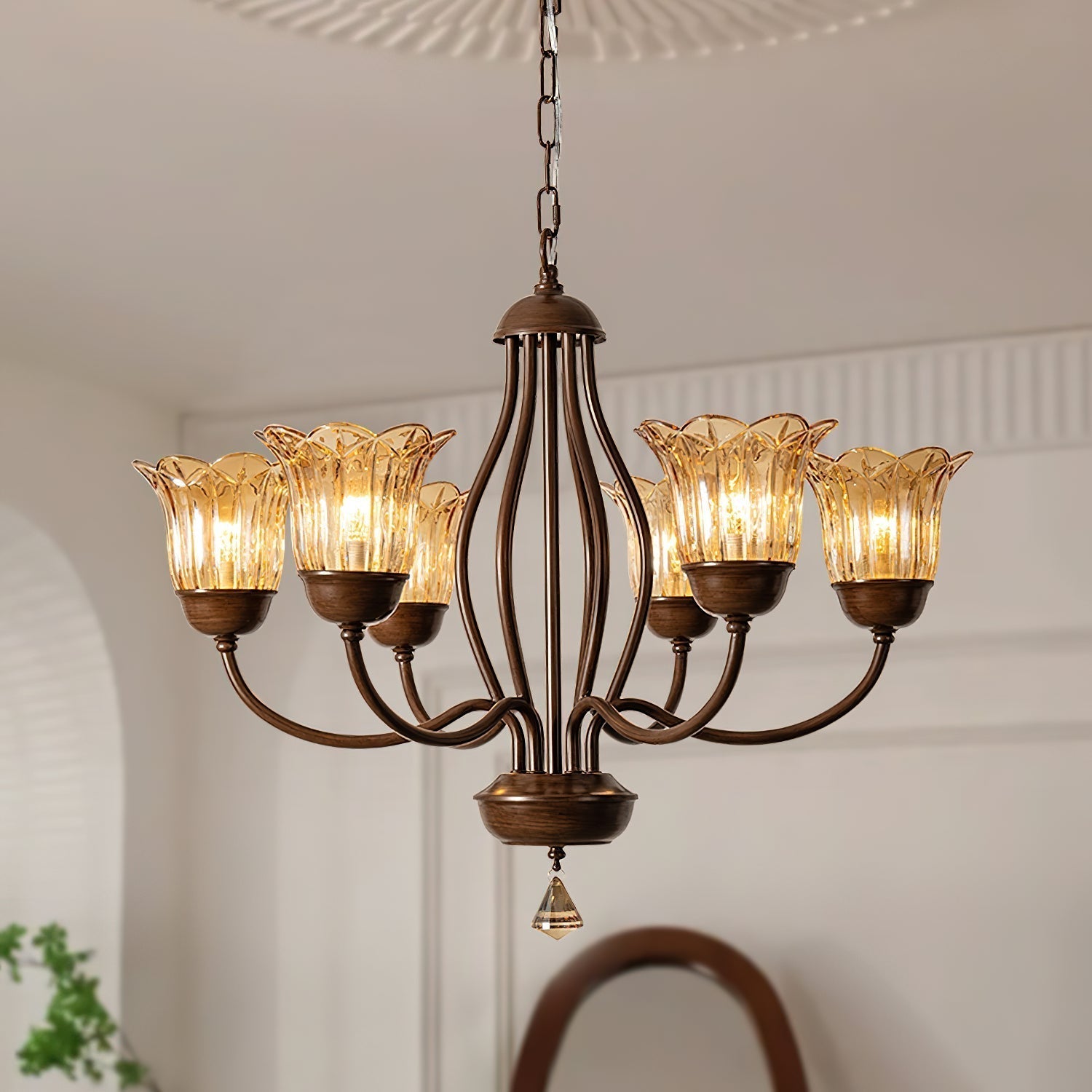 Brume Vintage Industrieller Bernstein-Glas Kronleuchter-Letslighting