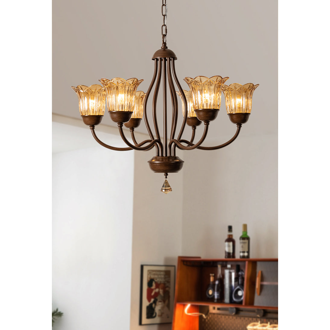 Brume Vintage Industrieller Bernstein-Glas Kronleuchter-Letslighting