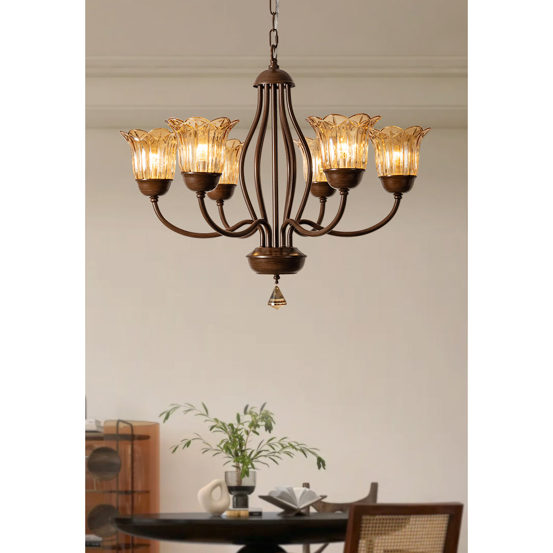 Brume Vintage Industrieller Bernstein-Glas Kronleuchter-Letslighting