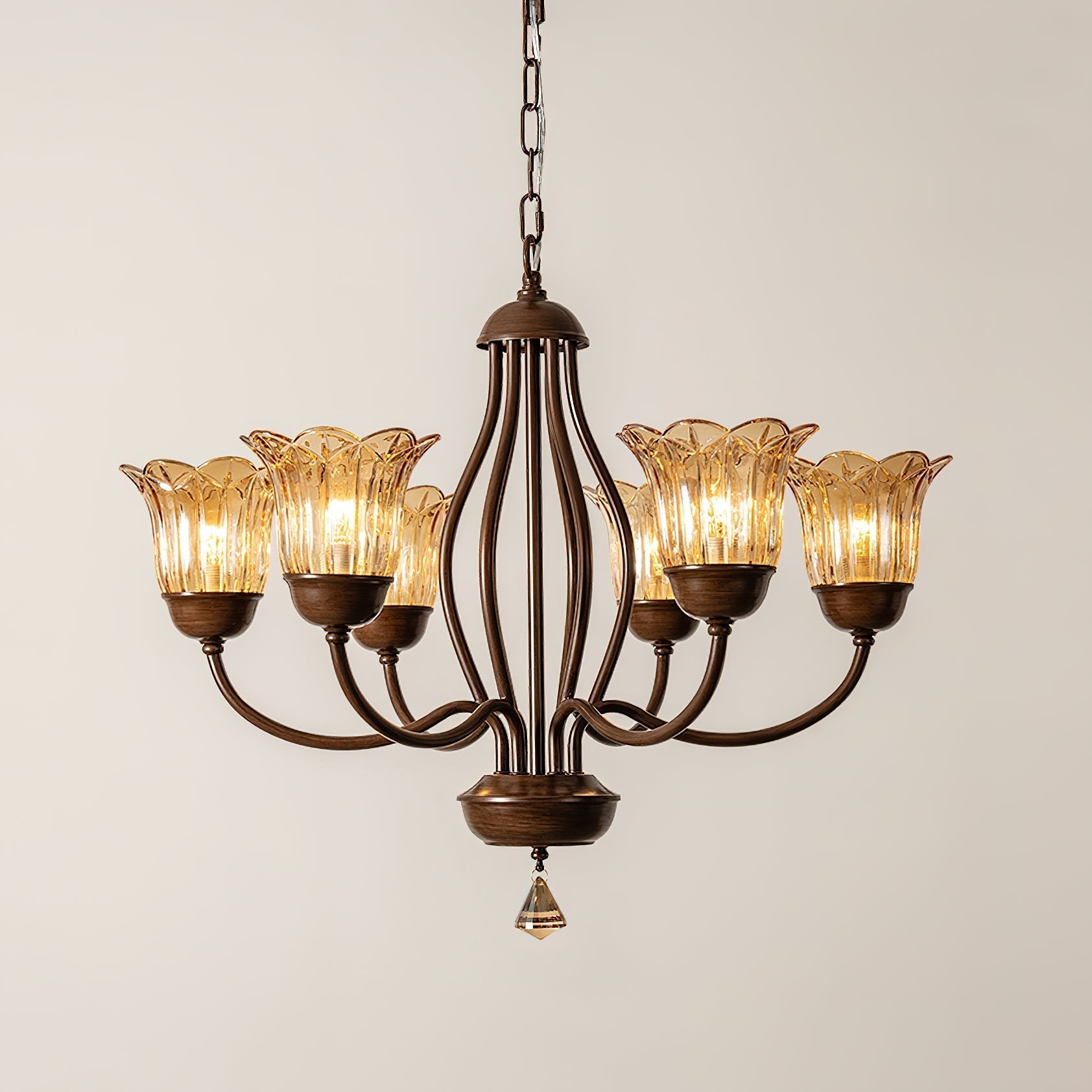 Brume Vintage Industrieller Bernstein-Glas Kronleuchter-Letslighting