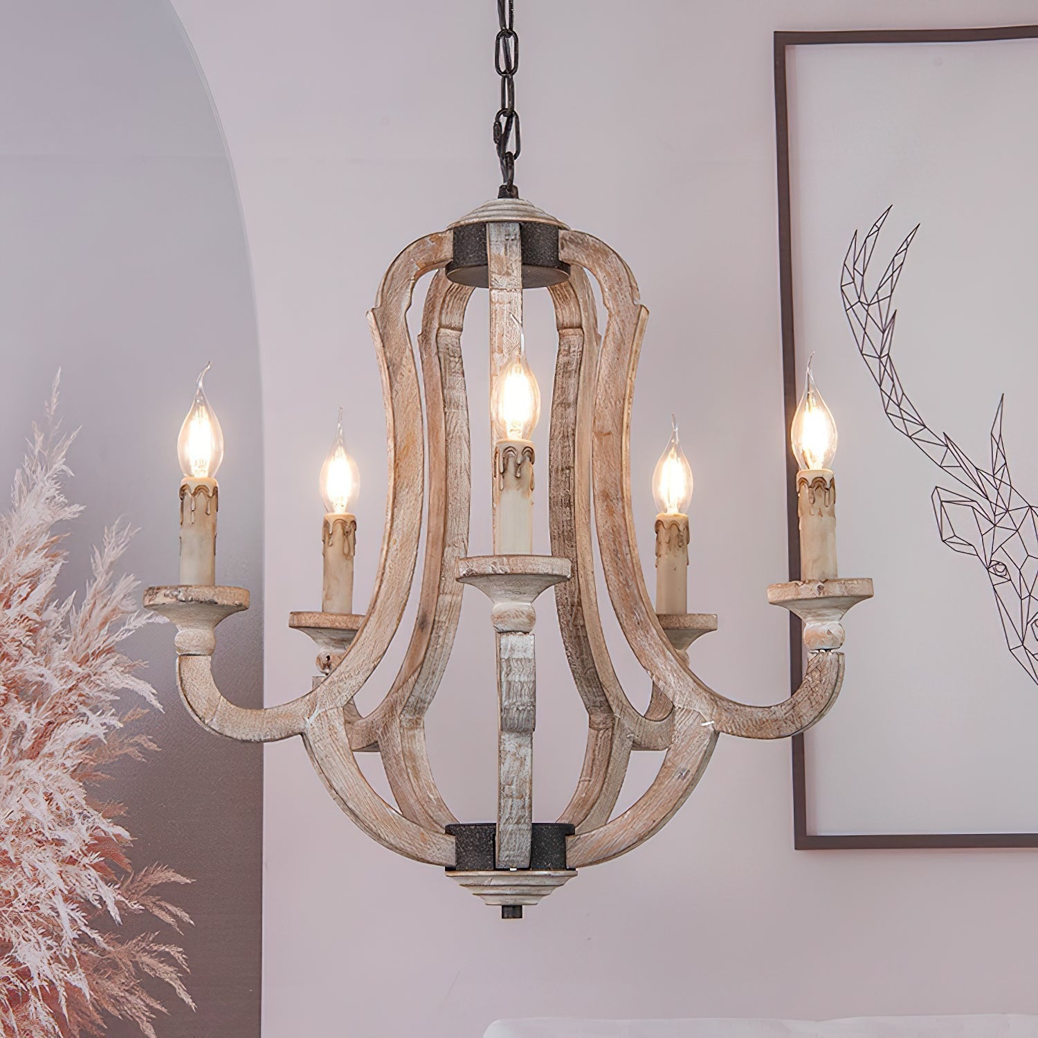 Myraean Industrieller Vintage Kronleuchter aus Holz-Letslighting
