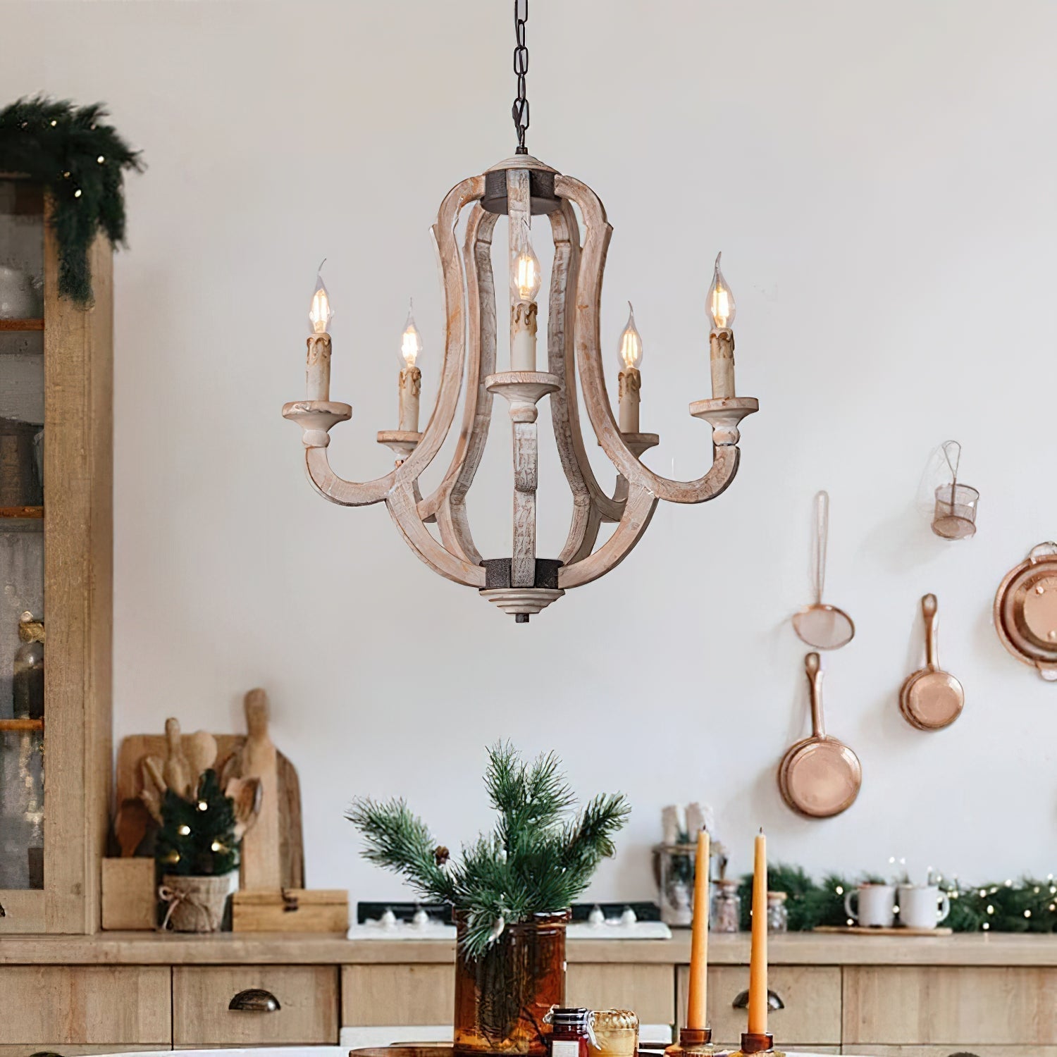 Myraean Industrieller Vintage Kronleuchter aus Holz-Letslighting