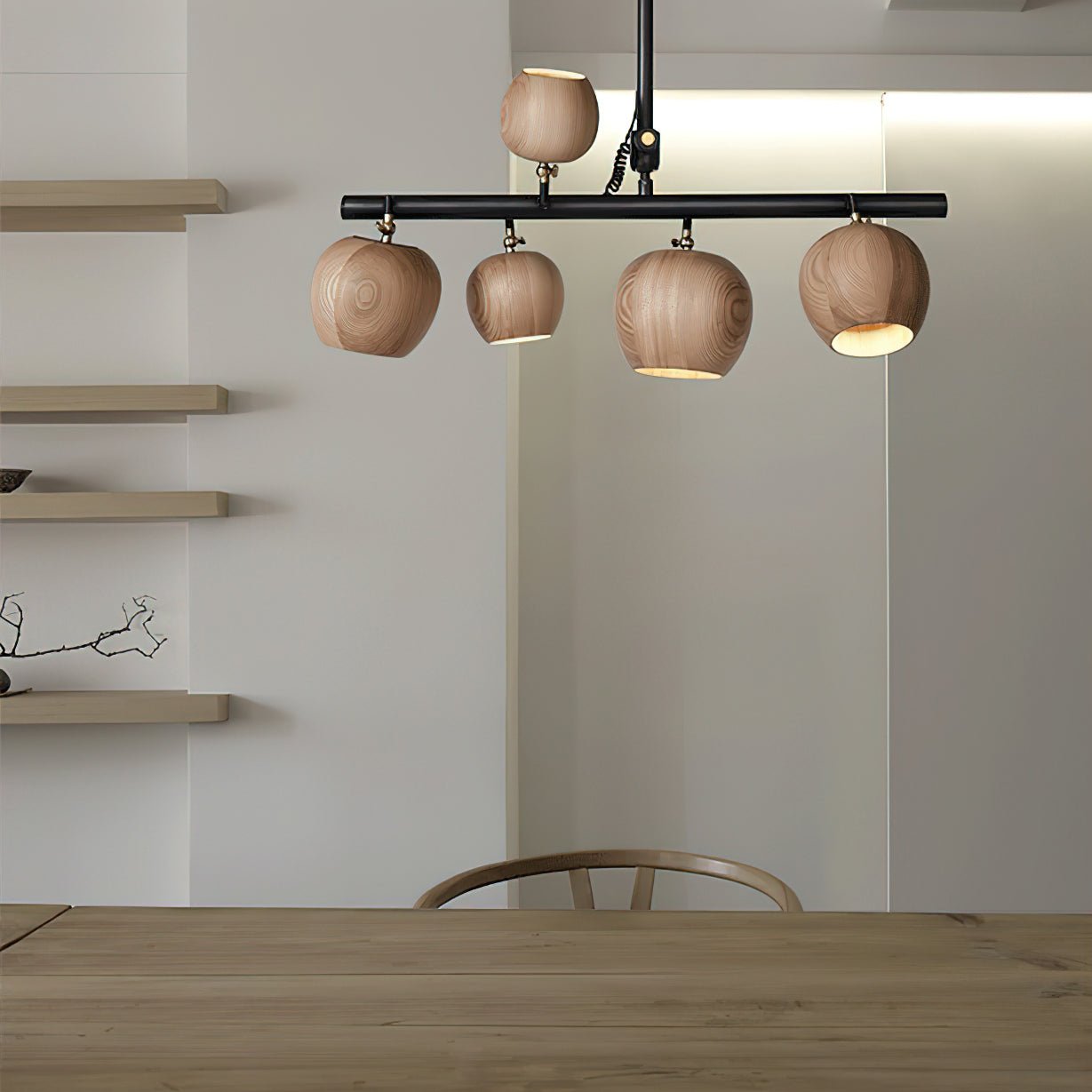 Avelira Rustikale Lineare Pendelleuchte aus Holzkugel-Letslighting