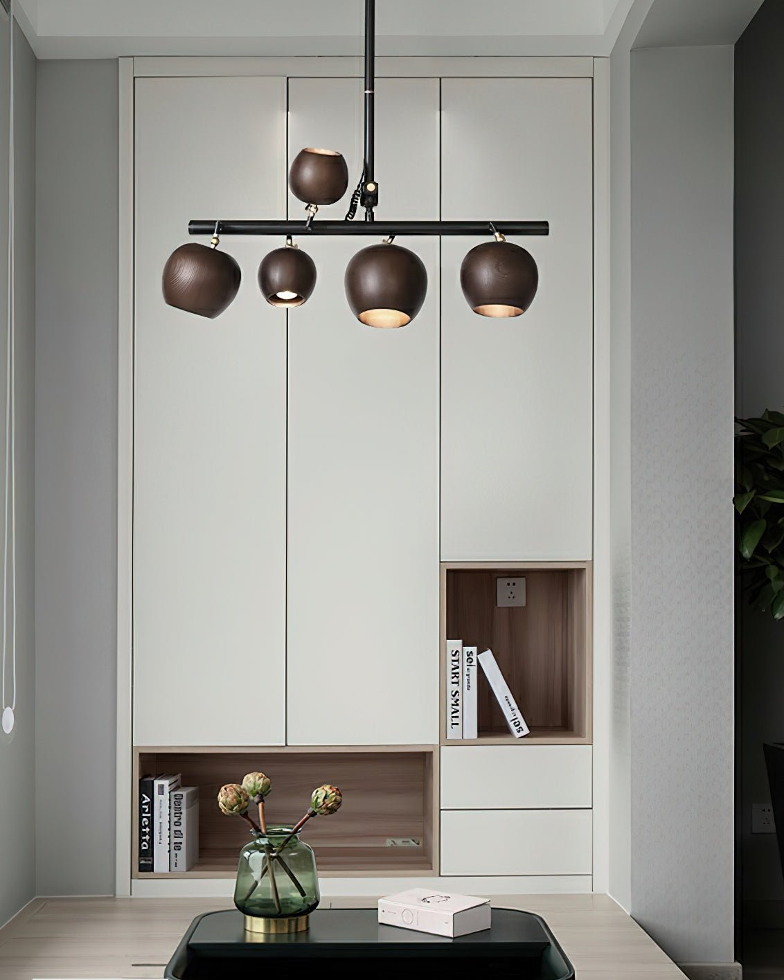 Avelira Rustikale Lineare Pendelleuchte aus Holzkugel-Letslighting