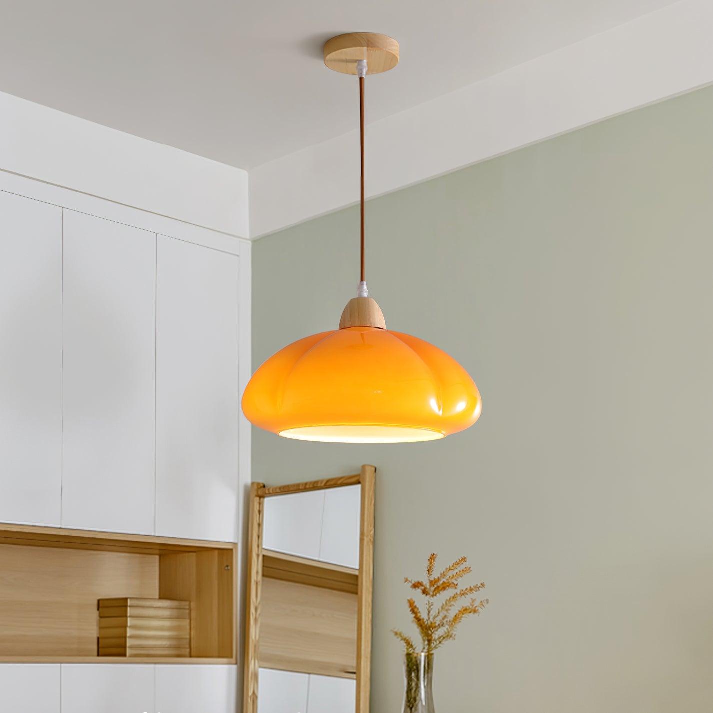 Pendelleuchte Abgerundeter Glasschirm Holzakzent Verspielt Modern-Letslighting