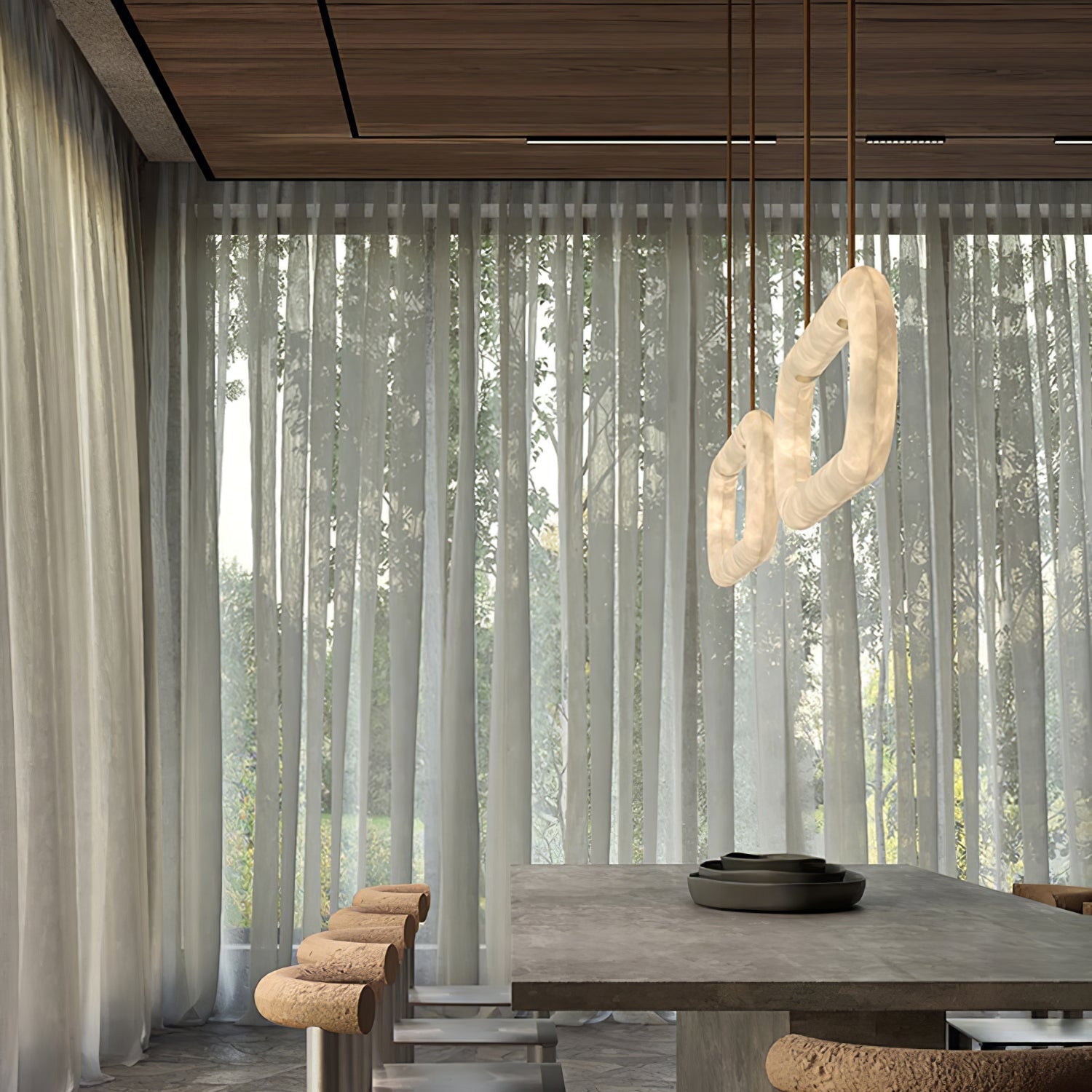 Vista Modern Minimalist Art Alabaster Metal Chandelier - Letslighting