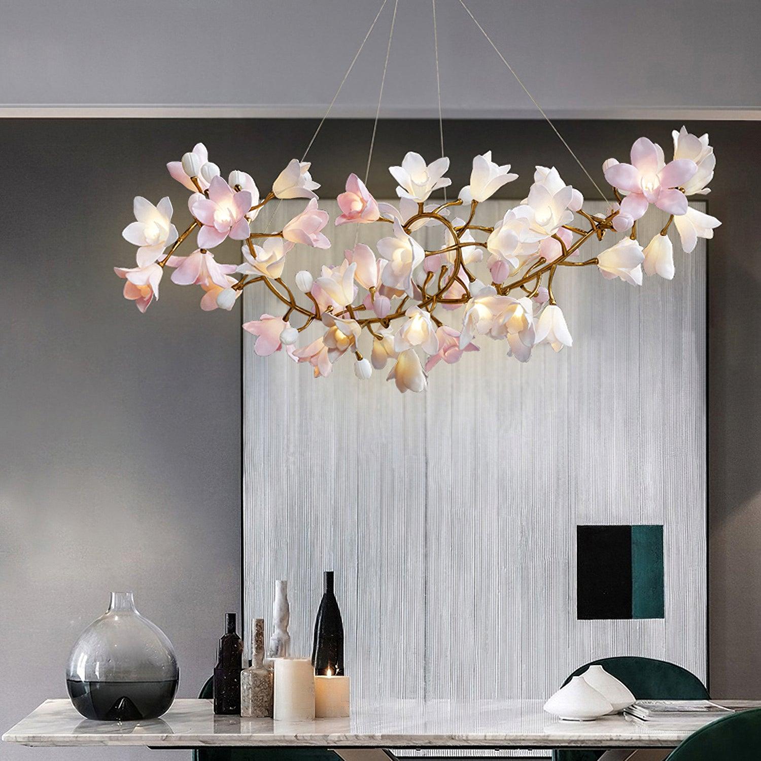 Lustra Kronleuchter Messing Keramik Blüte-Letslighting