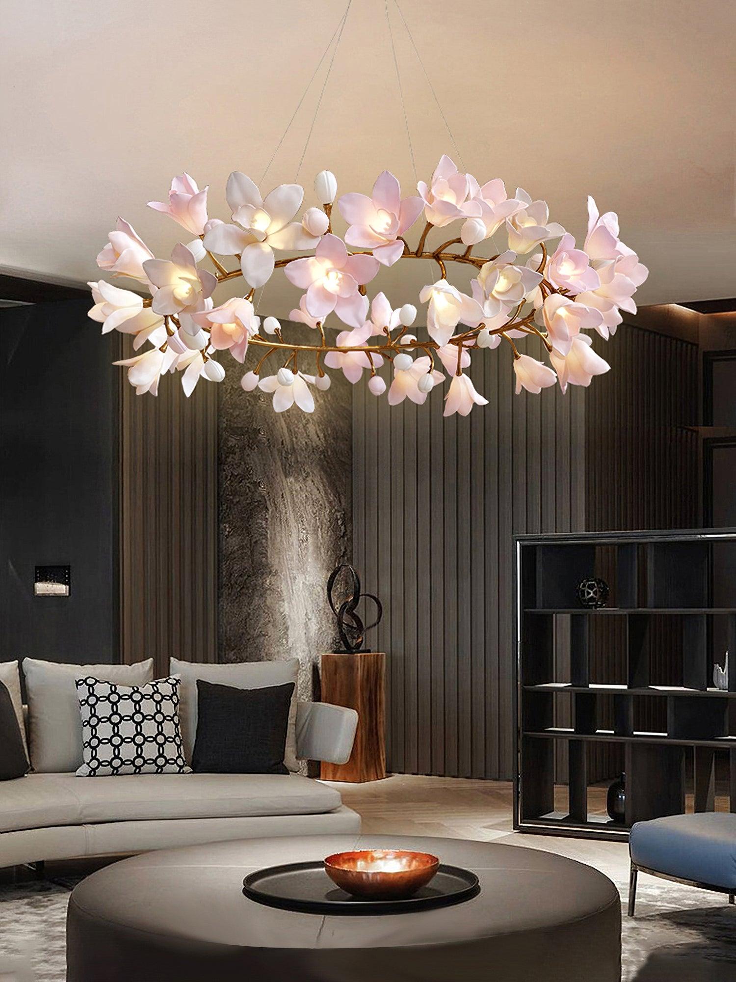 Lustra Kronleuchter Messing Keramik Blüte-Letslighting