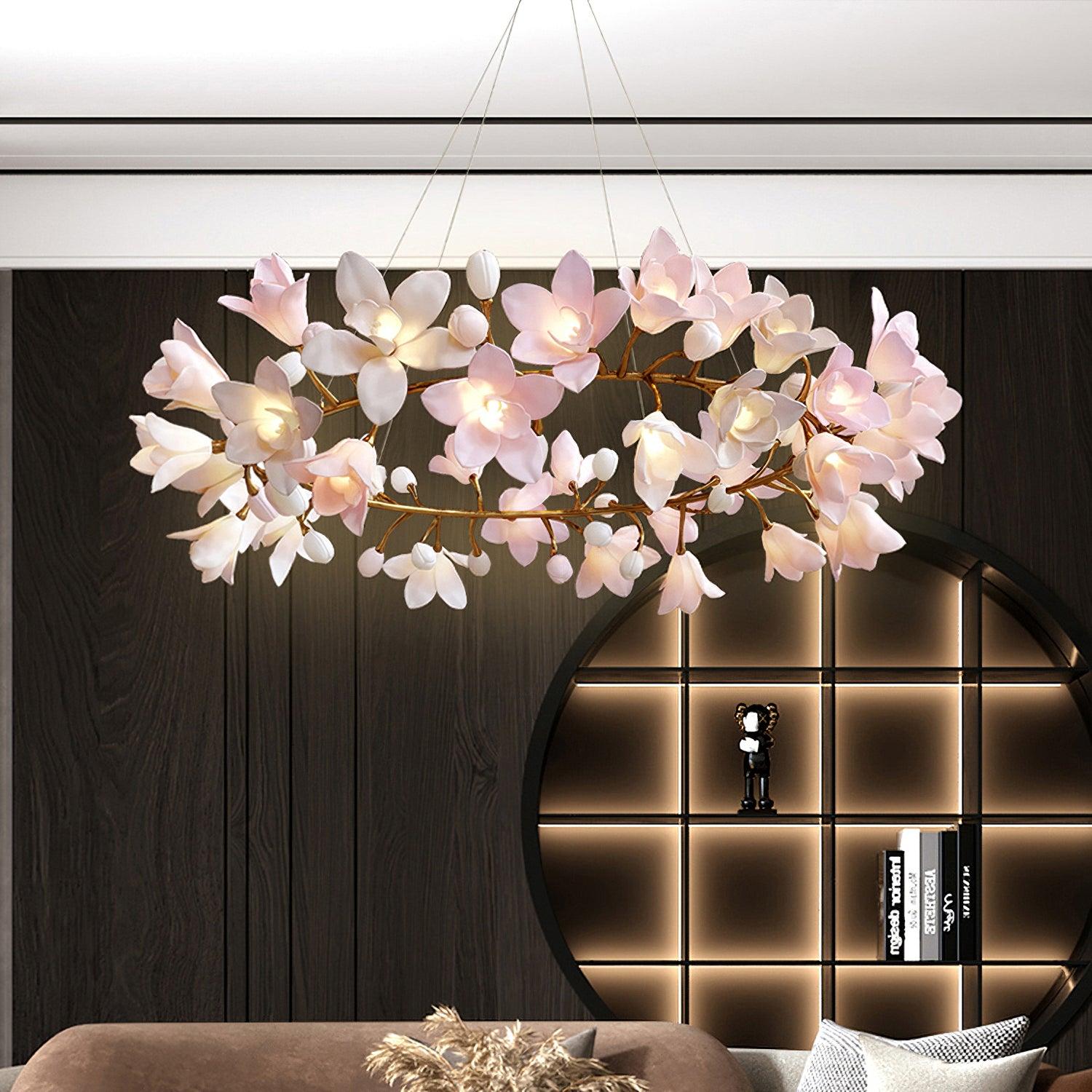 Lustra Kronleuchter Messing Keramik Blüte-Letslighting