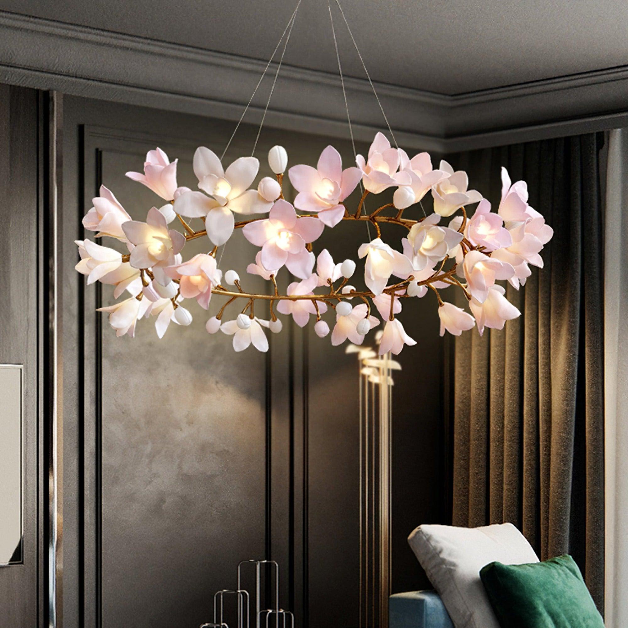 Lustra Kronleuchter Messing Keramik Blüte-Letslighting