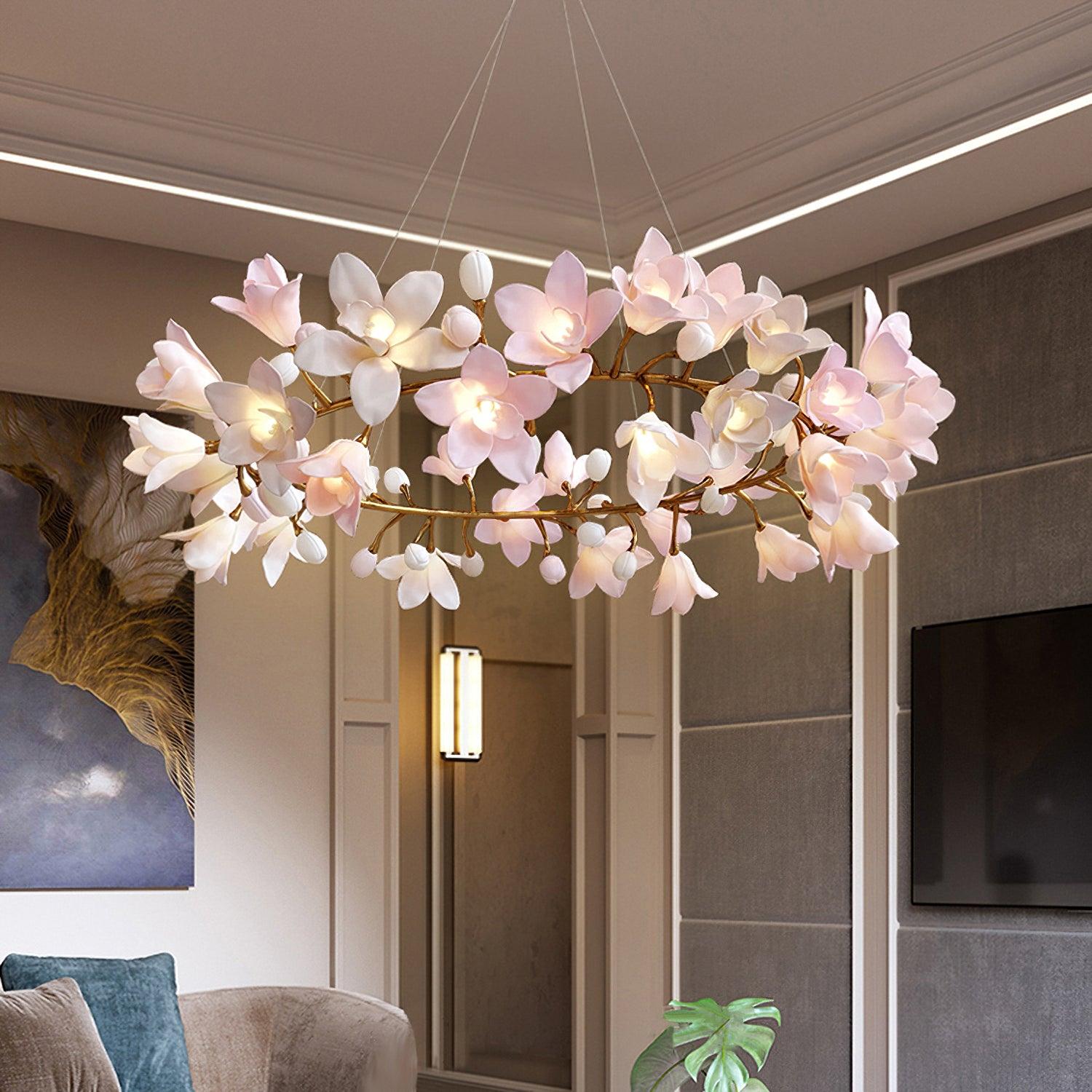 Lustra Kronleuchter Messing Keramik Blüte-Letslighting