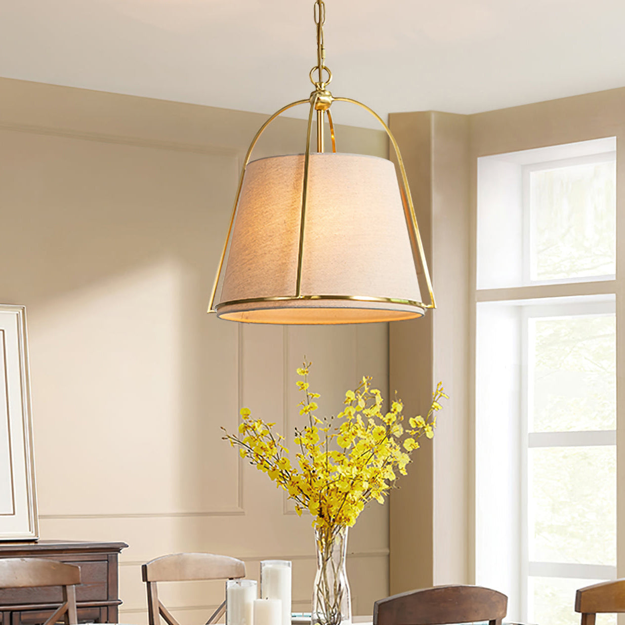 Yonder Traditionell Klassisch Messing Stoff Pendelleuchte-Letslighting