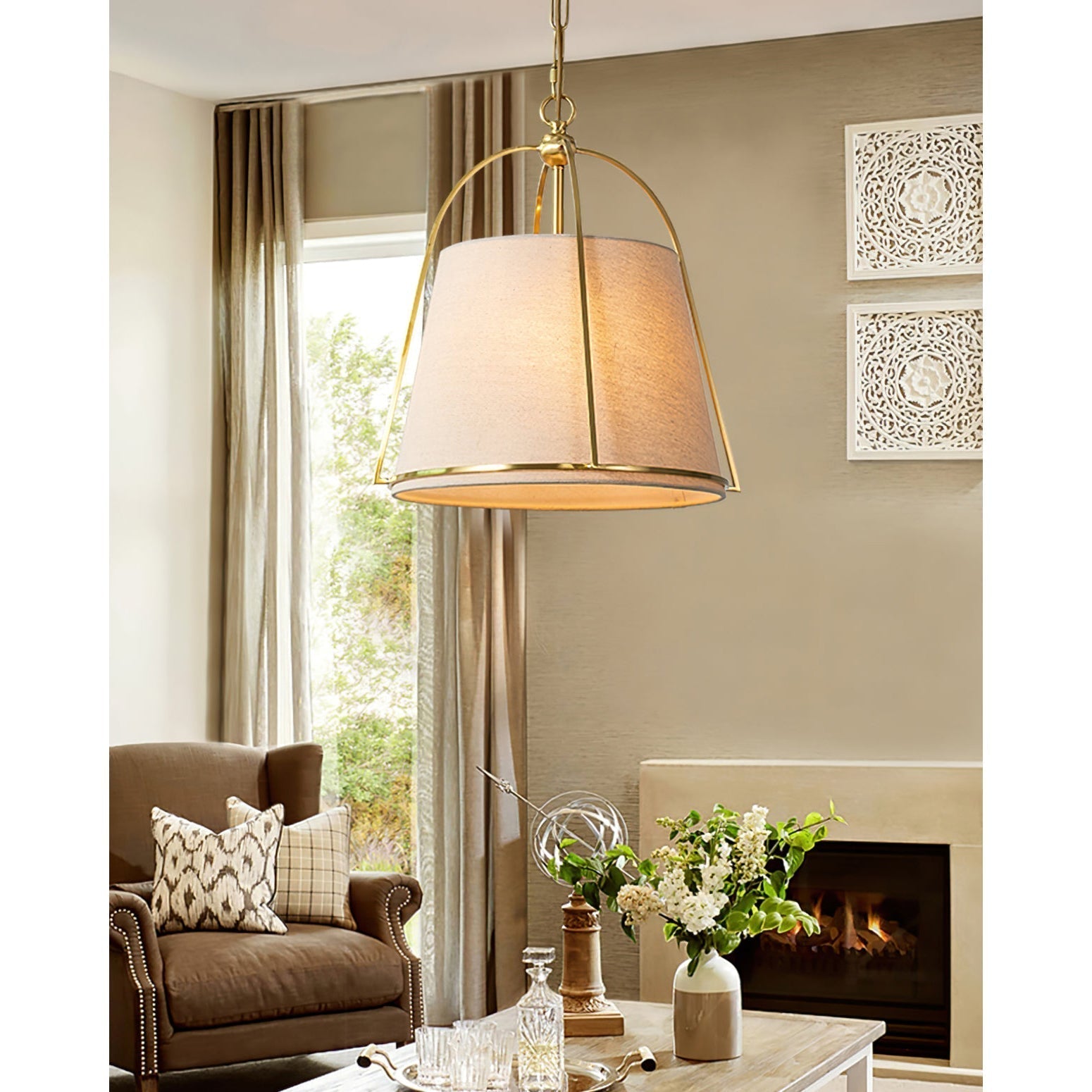 Yonder Traditionell Klassisch Messing Stoff Pendelleuchte-Letslighting