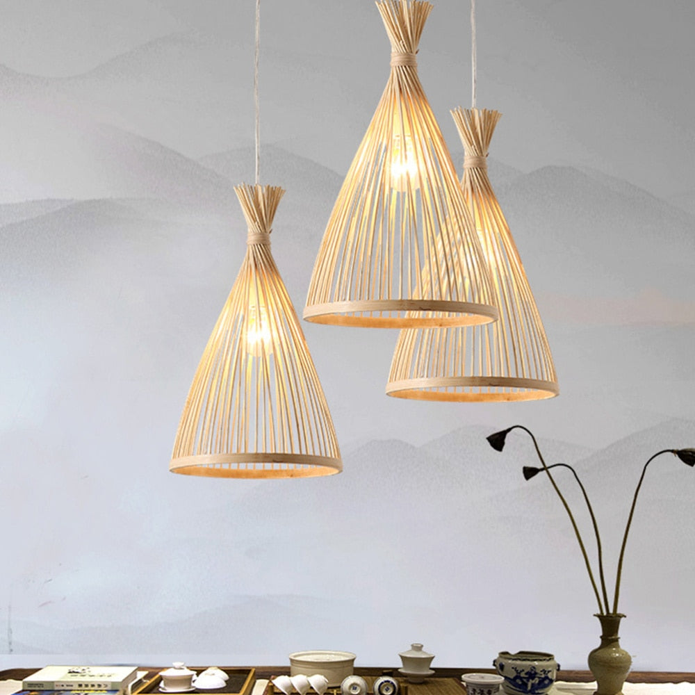 Muto Boho Natürliche Bambus Rattan Pendelleuchte für Esszimmer, Schlafzimmer
