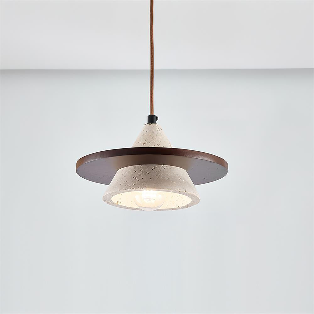 Ritta Pendant Light Wooen Disc Travertine - Letslighting