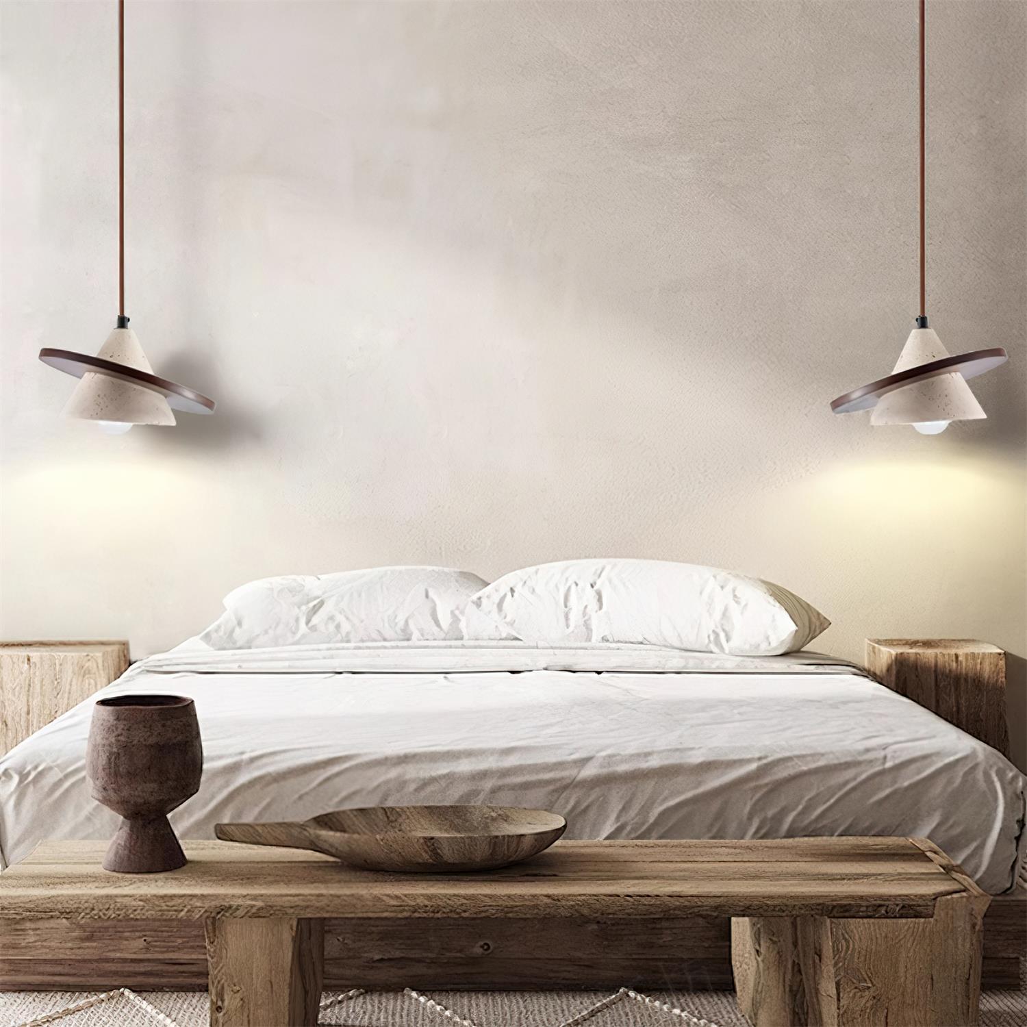 Ritta Pendant Light Wooen Disc Travertine - Letslighting